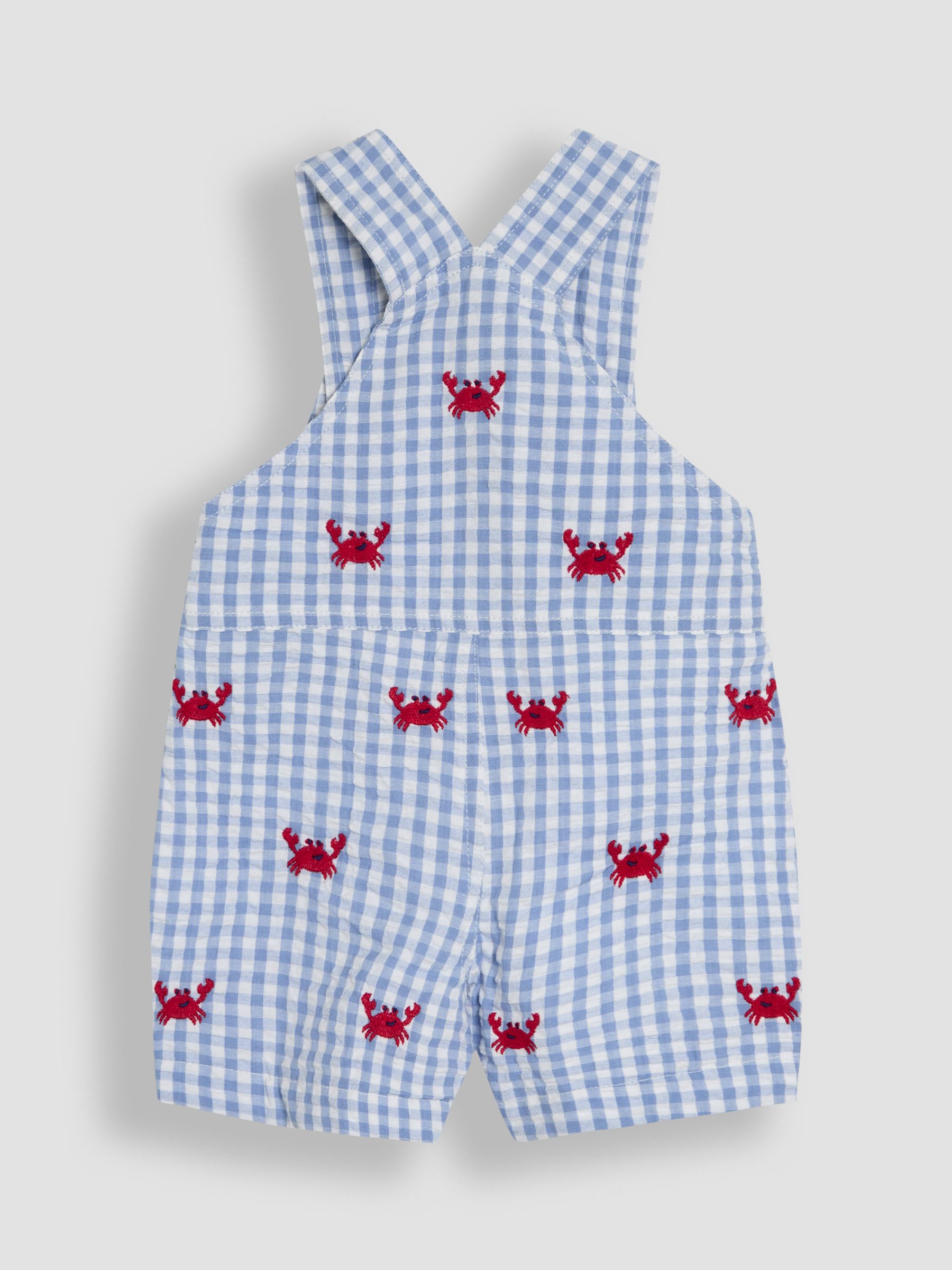 Blue Crab Embroidered Gingham Dungarees