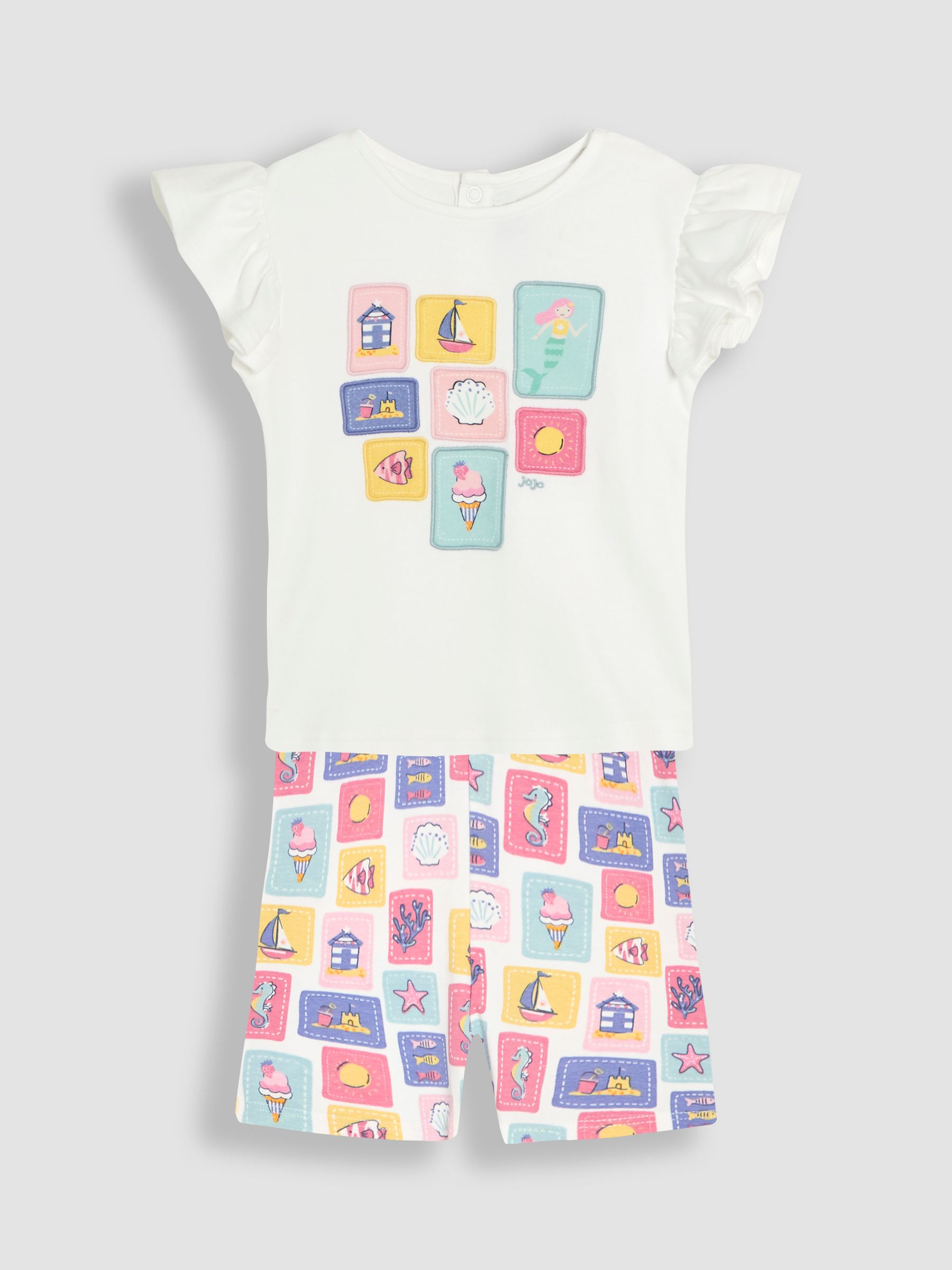 White Seaside Appliqué T-Shirt & Shorts Set 2 Piece