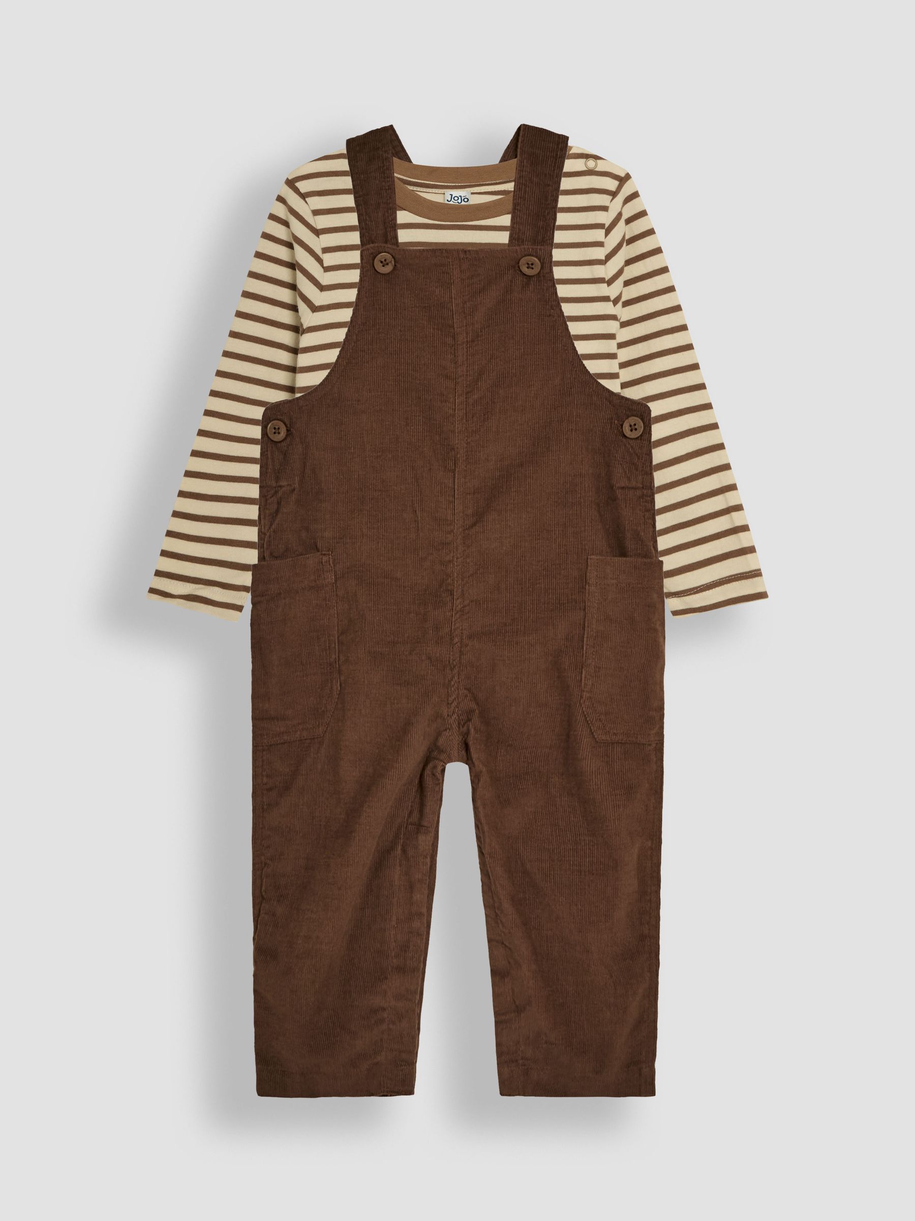 Brown 2-Piece Classic Cord Dungarees & Stripe Top Set