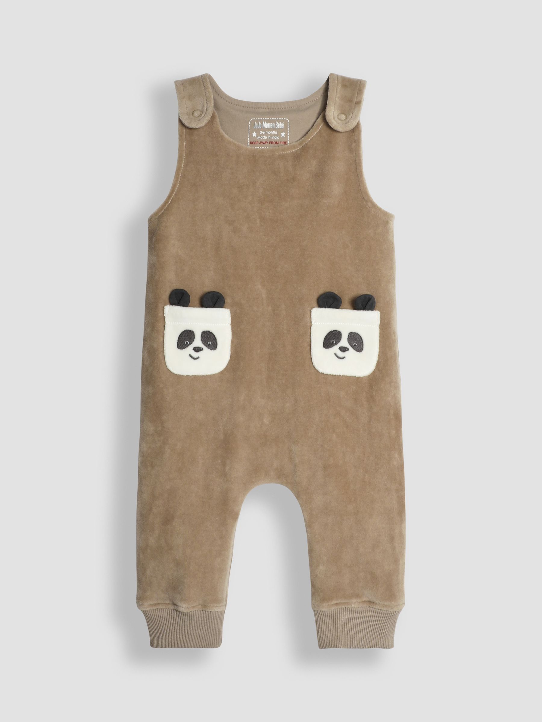 Natural Panda Applique Pocket Dungarees And Top Set