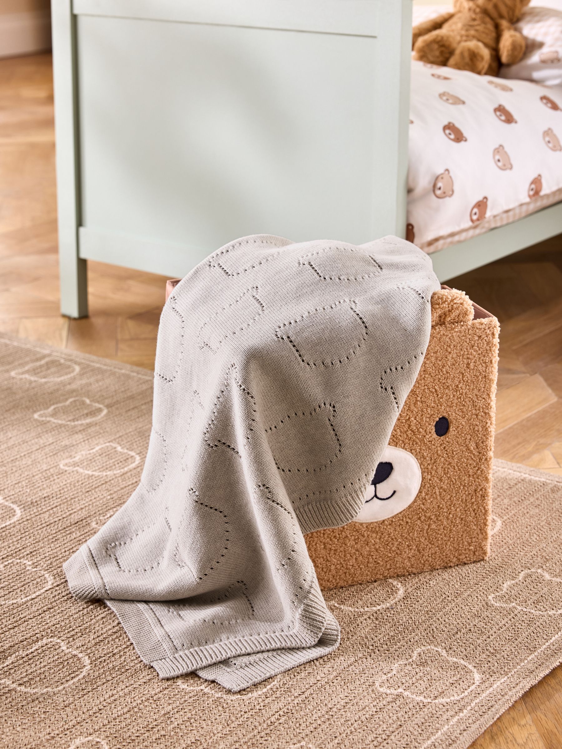 Natural Bear Pointelle Baby Blanket