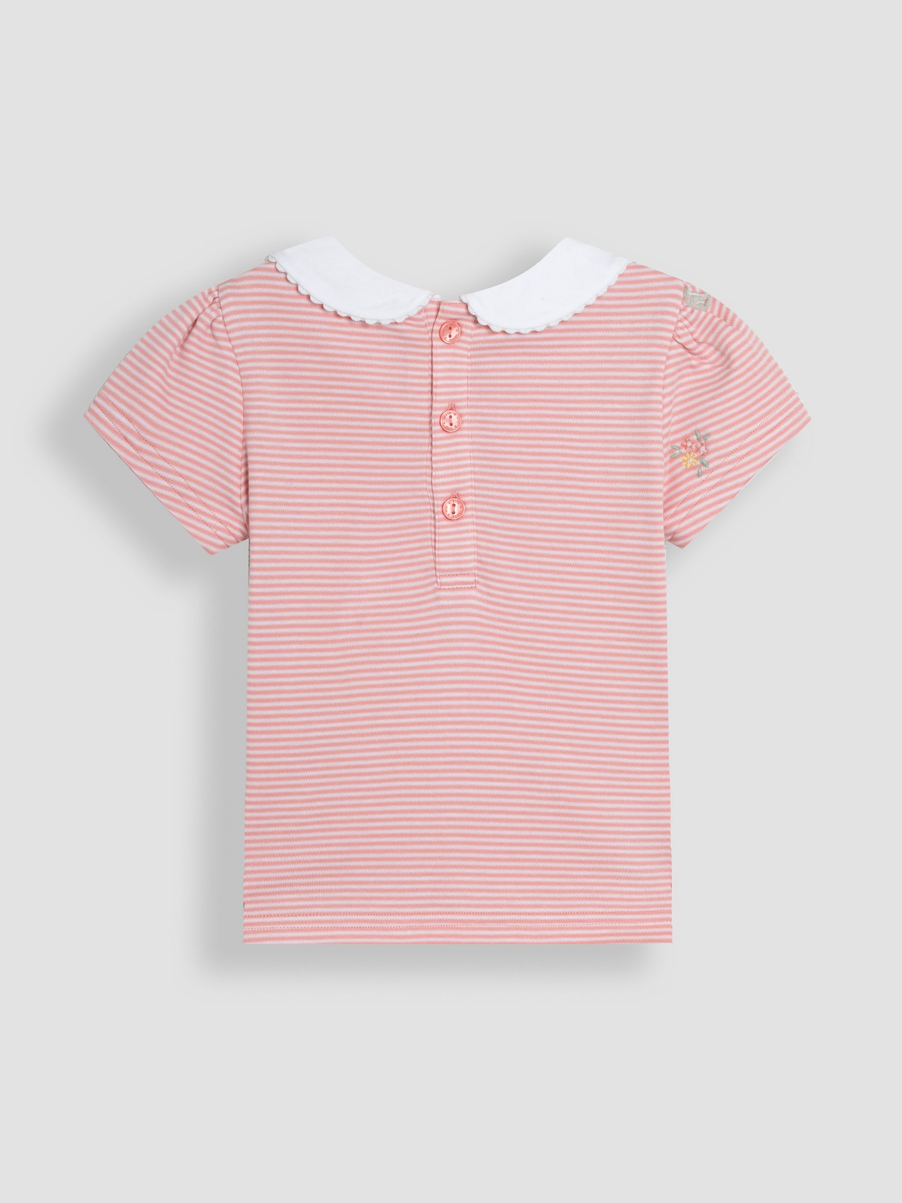 Pink Bunny Floral Embroidered Peter Pan Collar T-Shirt