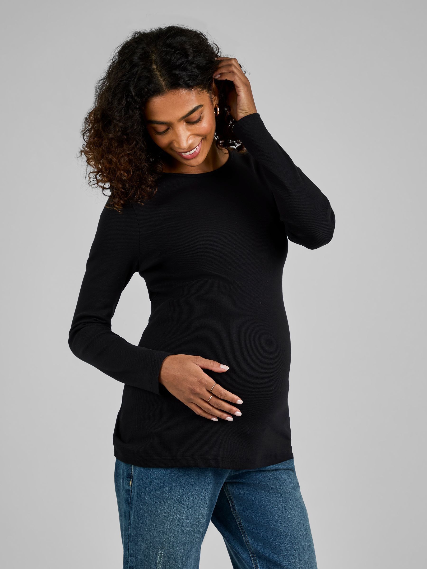Oatmeal Cream & Black 2-Pack Ribbed Jersey Maternity Tops