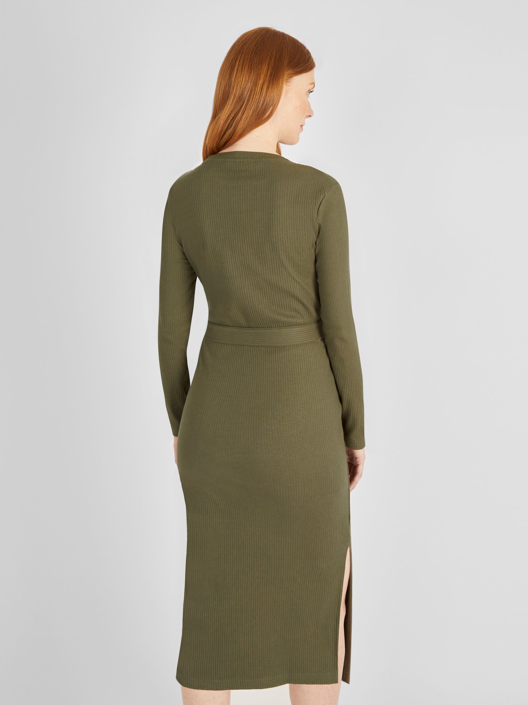 Khaki Green Ribbed Jersey Maternity Dress