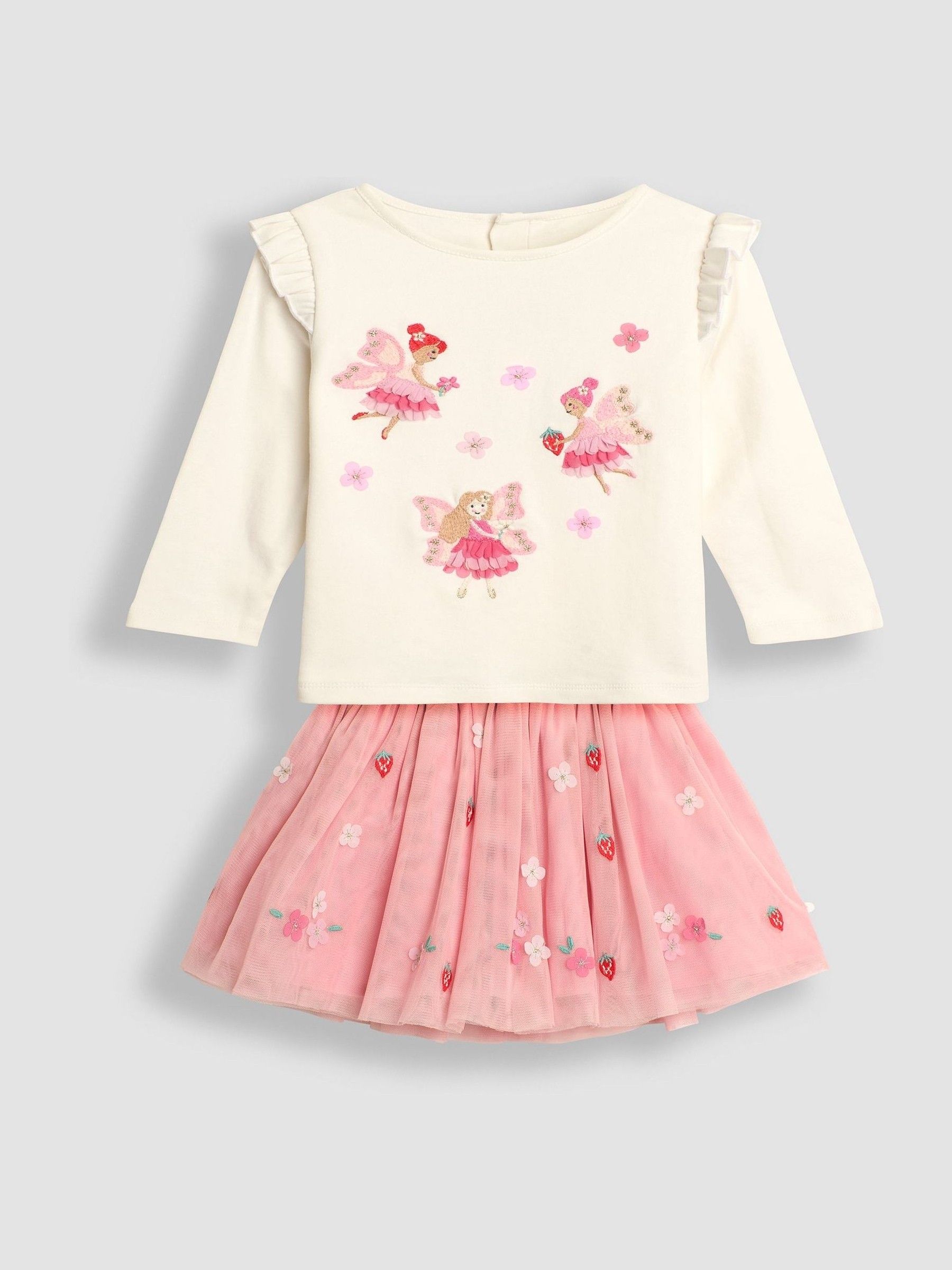 Pink Fairy Appliqué Top And Tulle Skirt Set