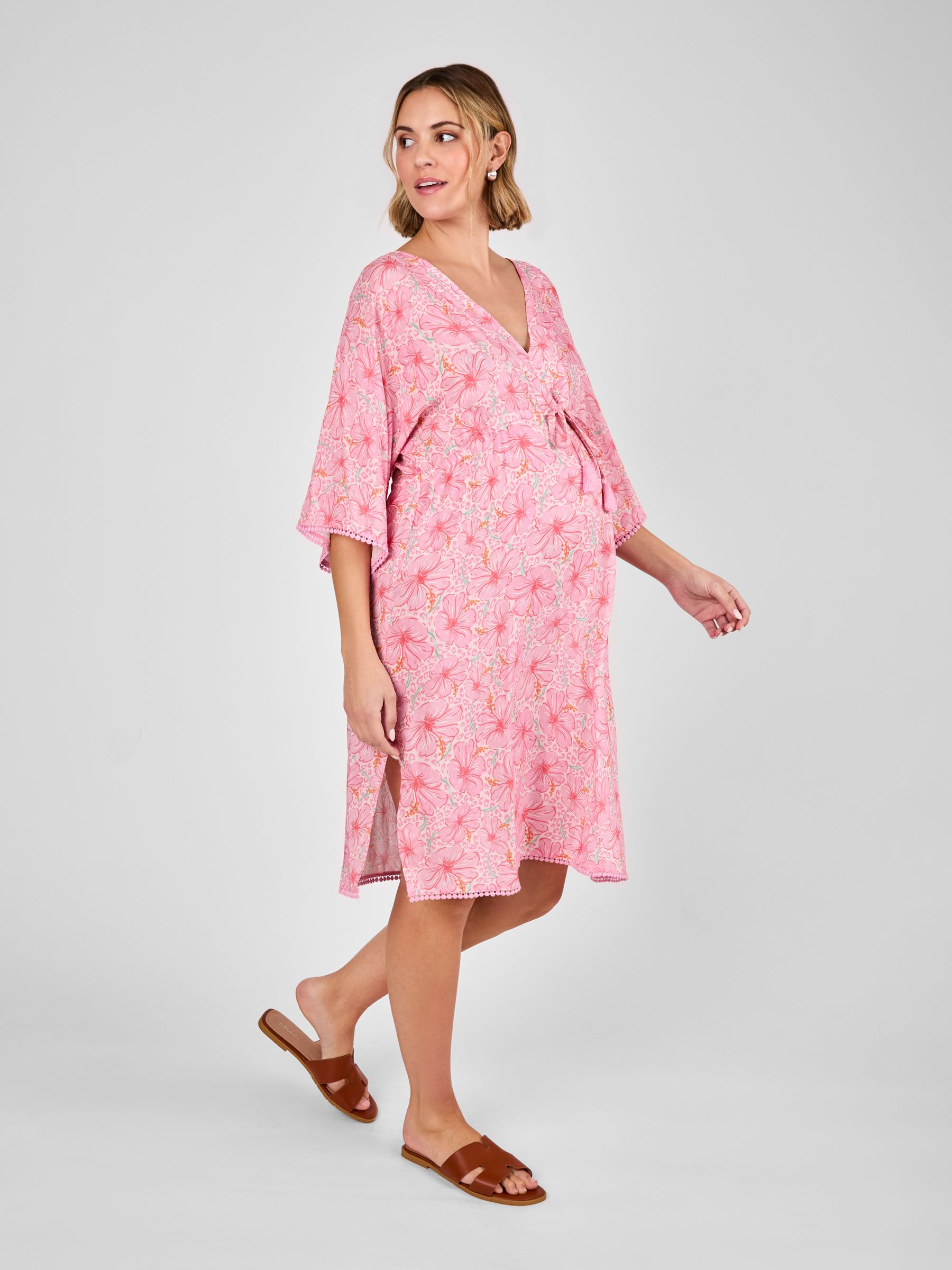 Pink Floral Maternity Mini Kaftan Dress