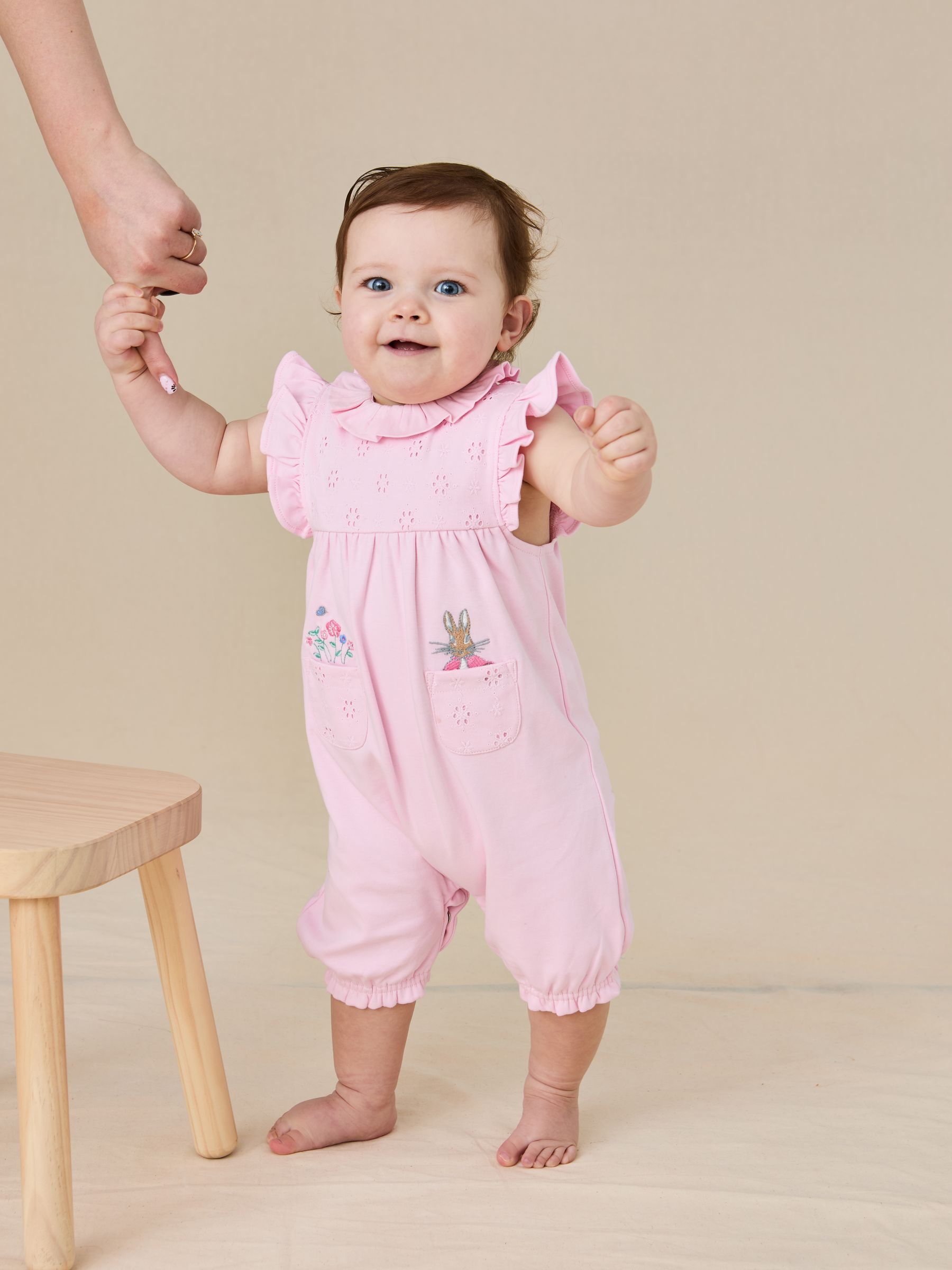 Pink Flopsy Bunny Frill Broderie Romper