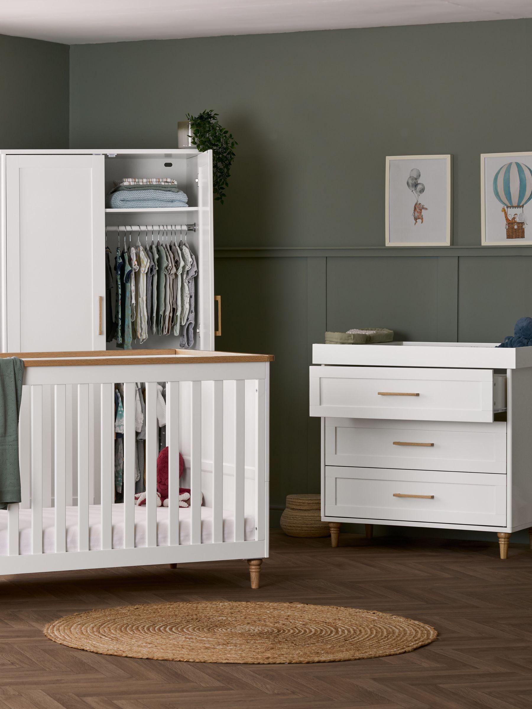 Obaby White with Natural Orla 3 Piece Nursery Furniture Set