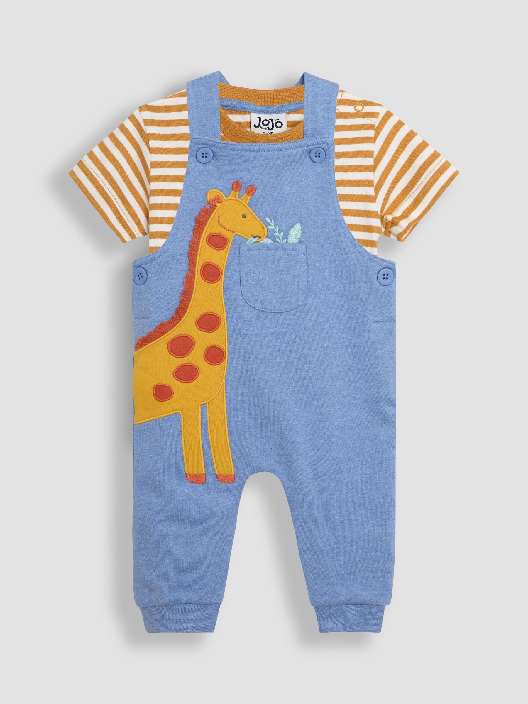 Blue Giraffe 2-Piece Appliqué Dungarees & T-Shirt Set