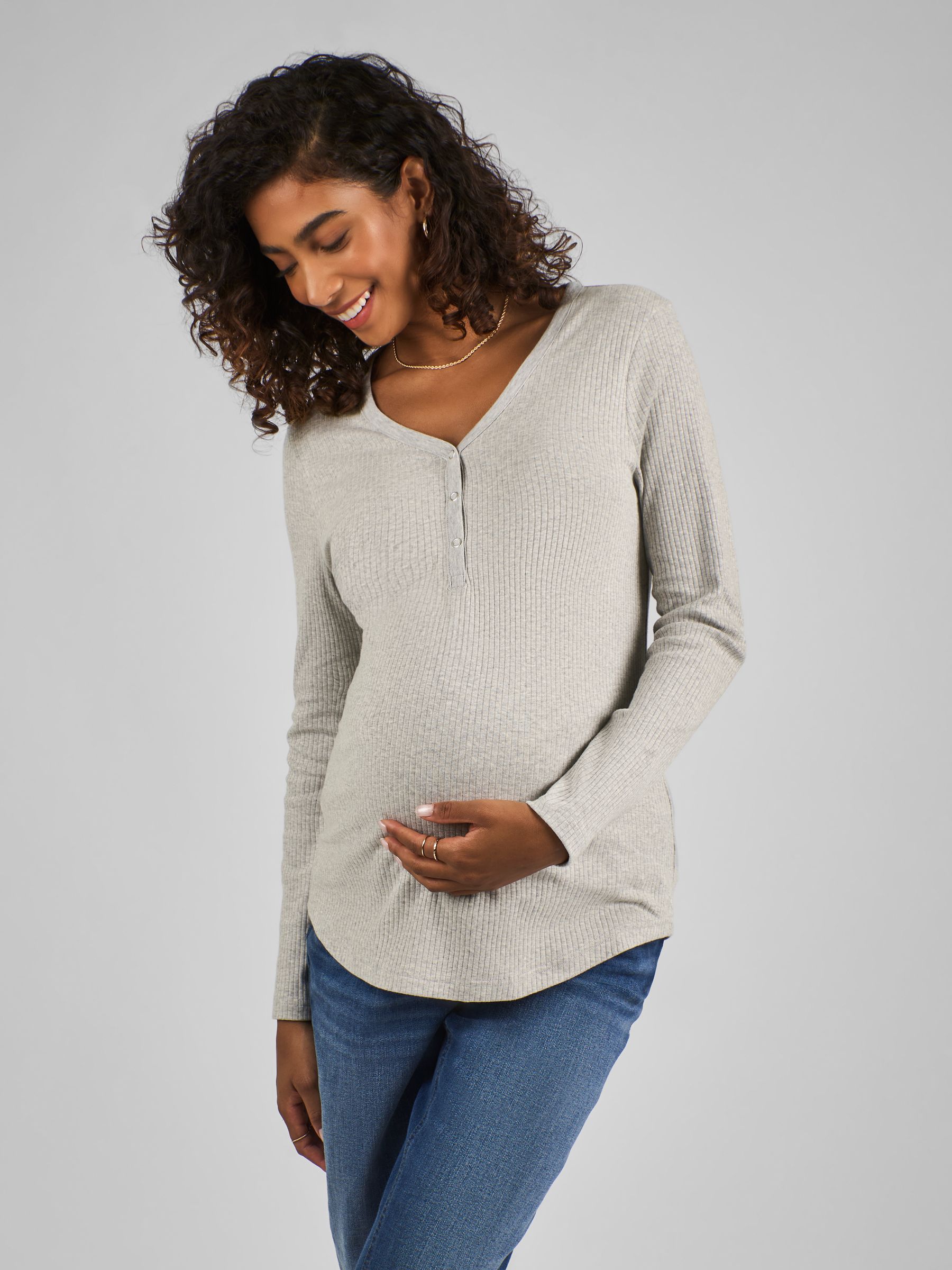 Marl Grey Popper Front Jersey Maternity Top
