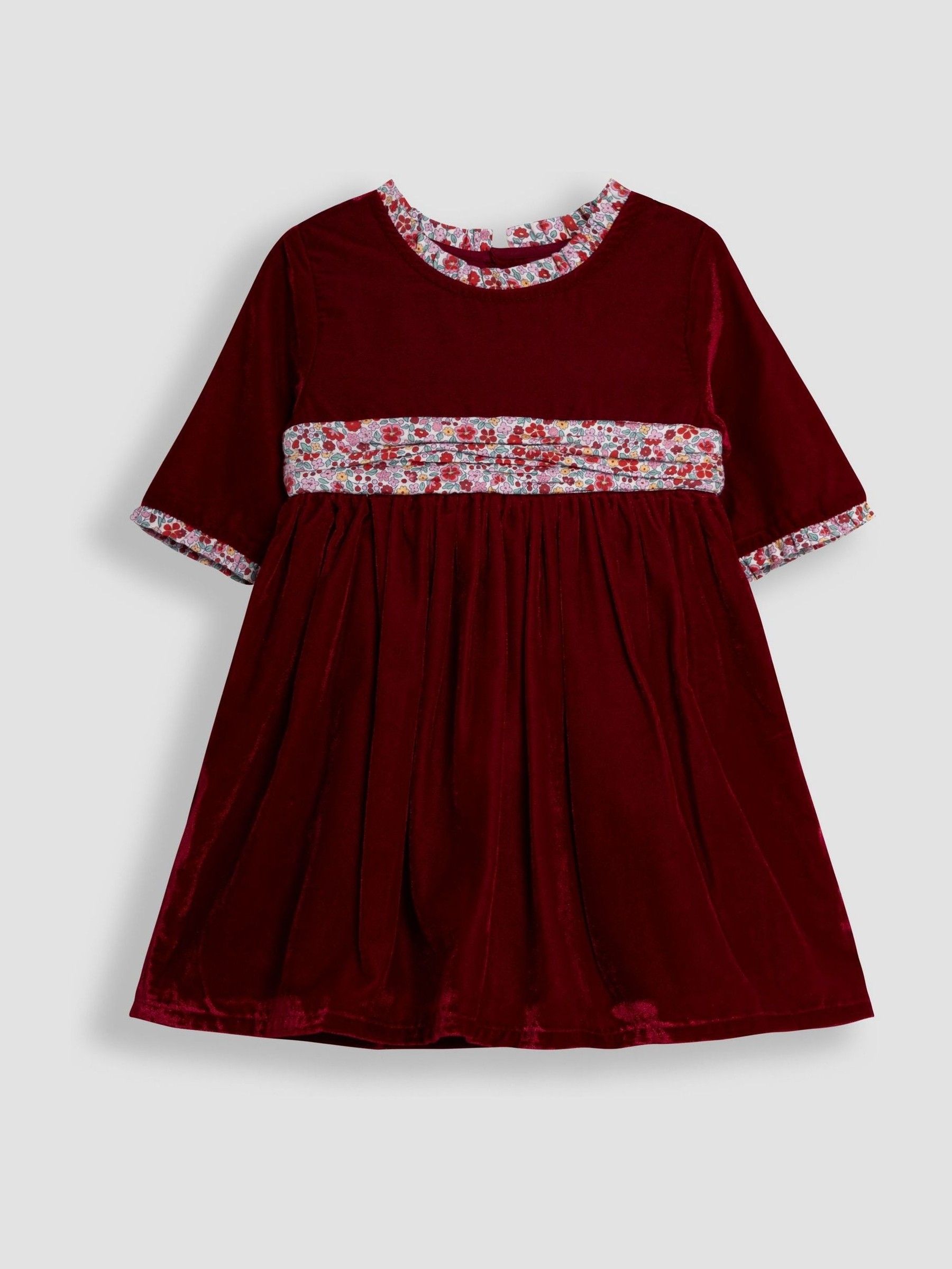 Red Floral Peter Pan Collar Velvet Party Dress