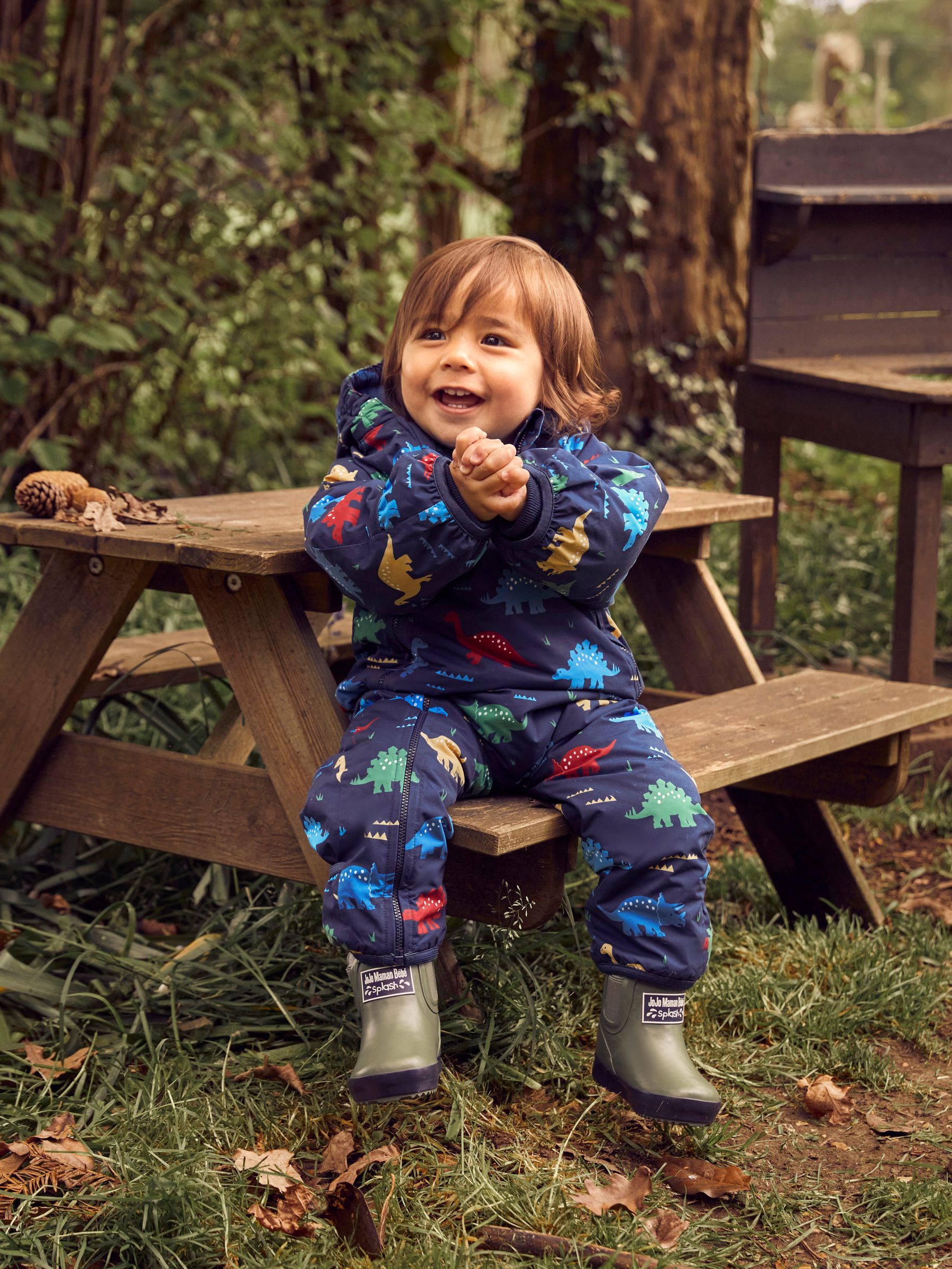 Navy Blue Dinosaur Waterproof Fleece Lined Puddle Suit