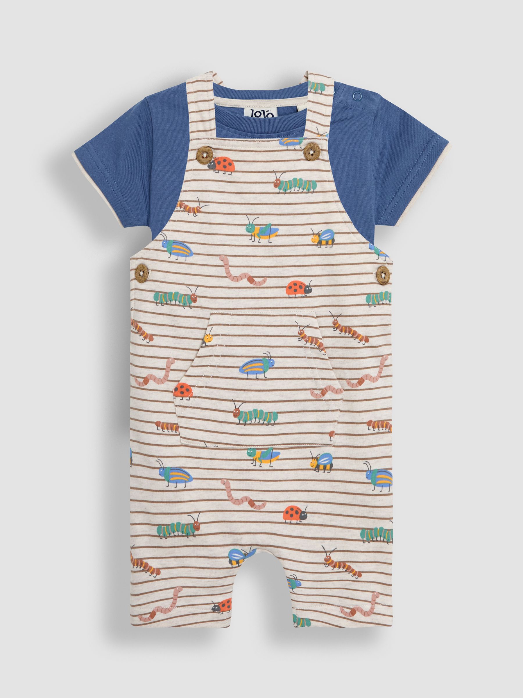Natural Bug Print Dungarees & T-Shirts Set 2 Piece