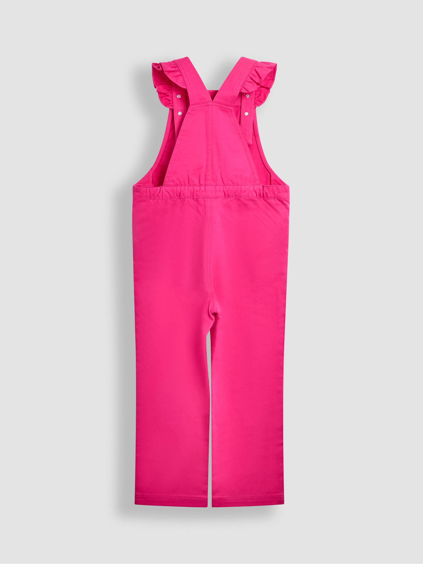 Fuchsia Pink Frill Shoulder Dungarees