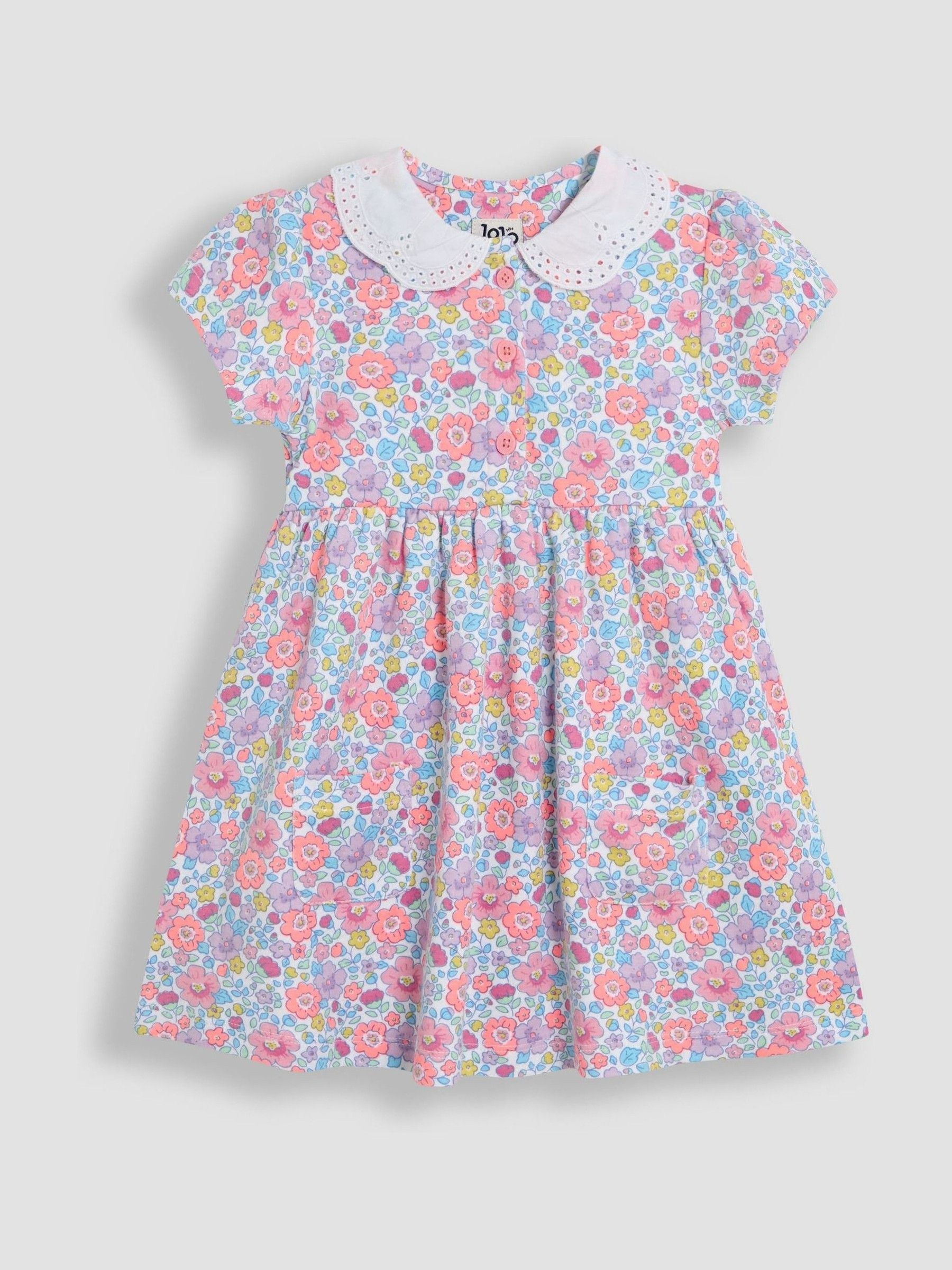 Pink Bunny Peter Pan Collar Button Front Dress