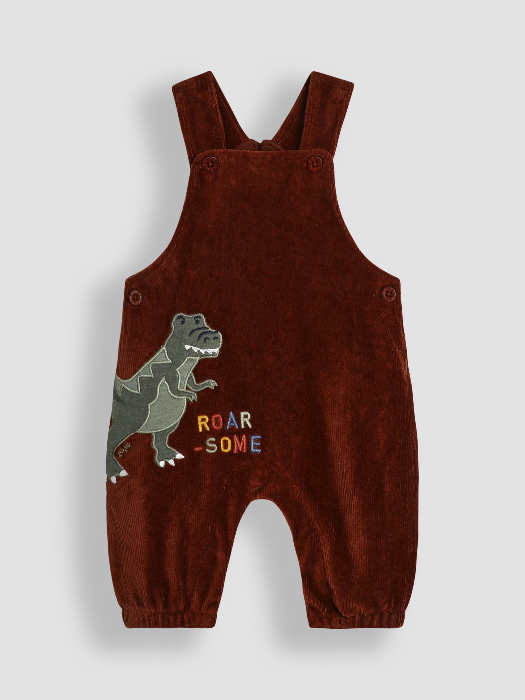 Brown T-Rex Applique Velour Dungarees & Top Set