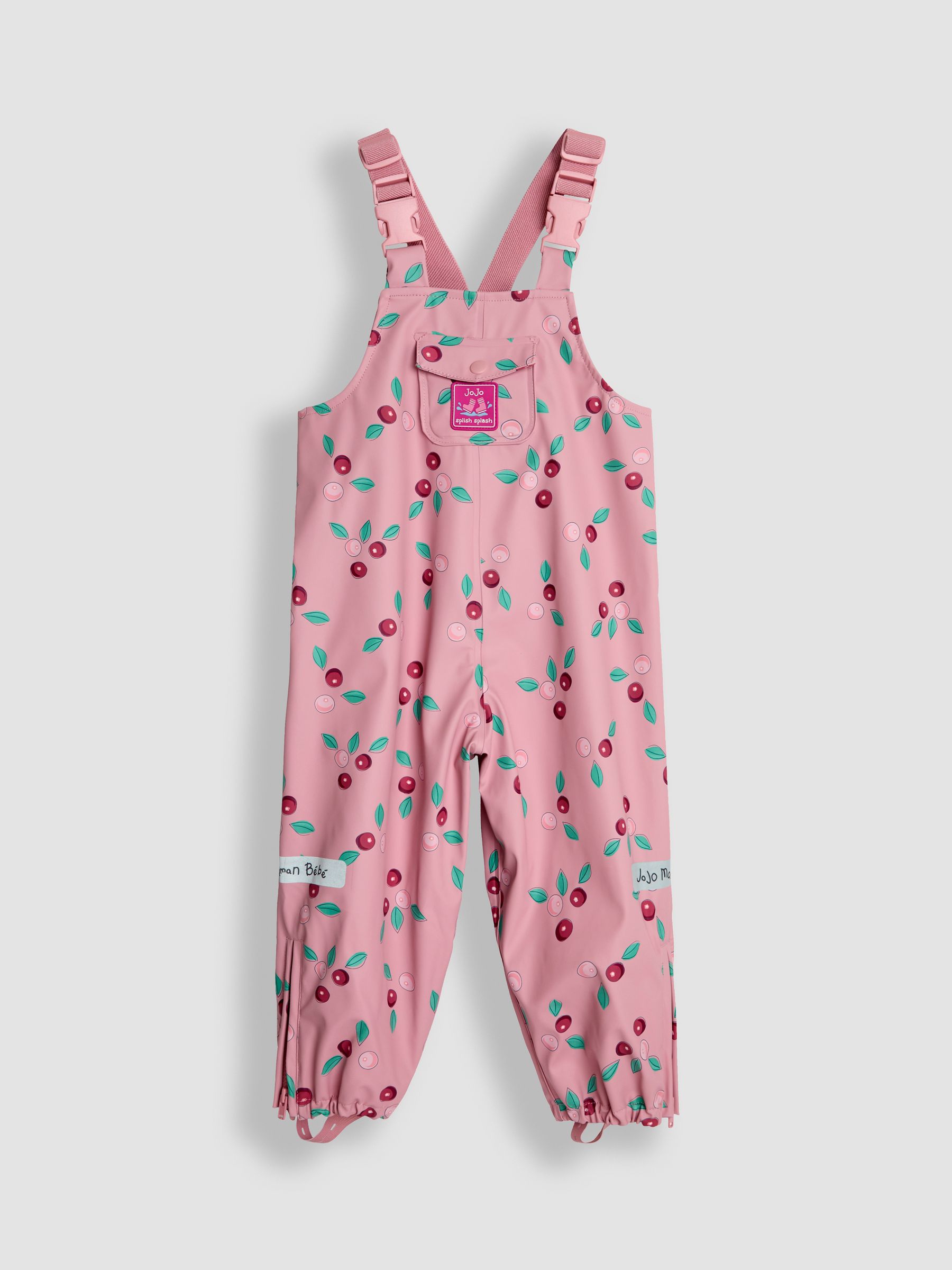 Pink Cherry Print Waterproof Dungarees
