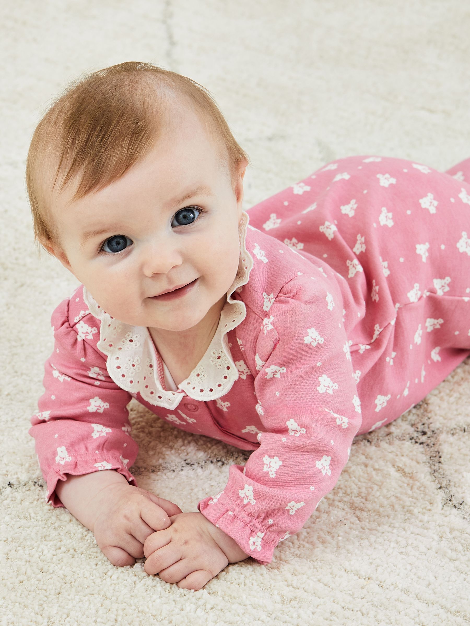 Rose Pink Pretty Printed Collar Sleepsuit