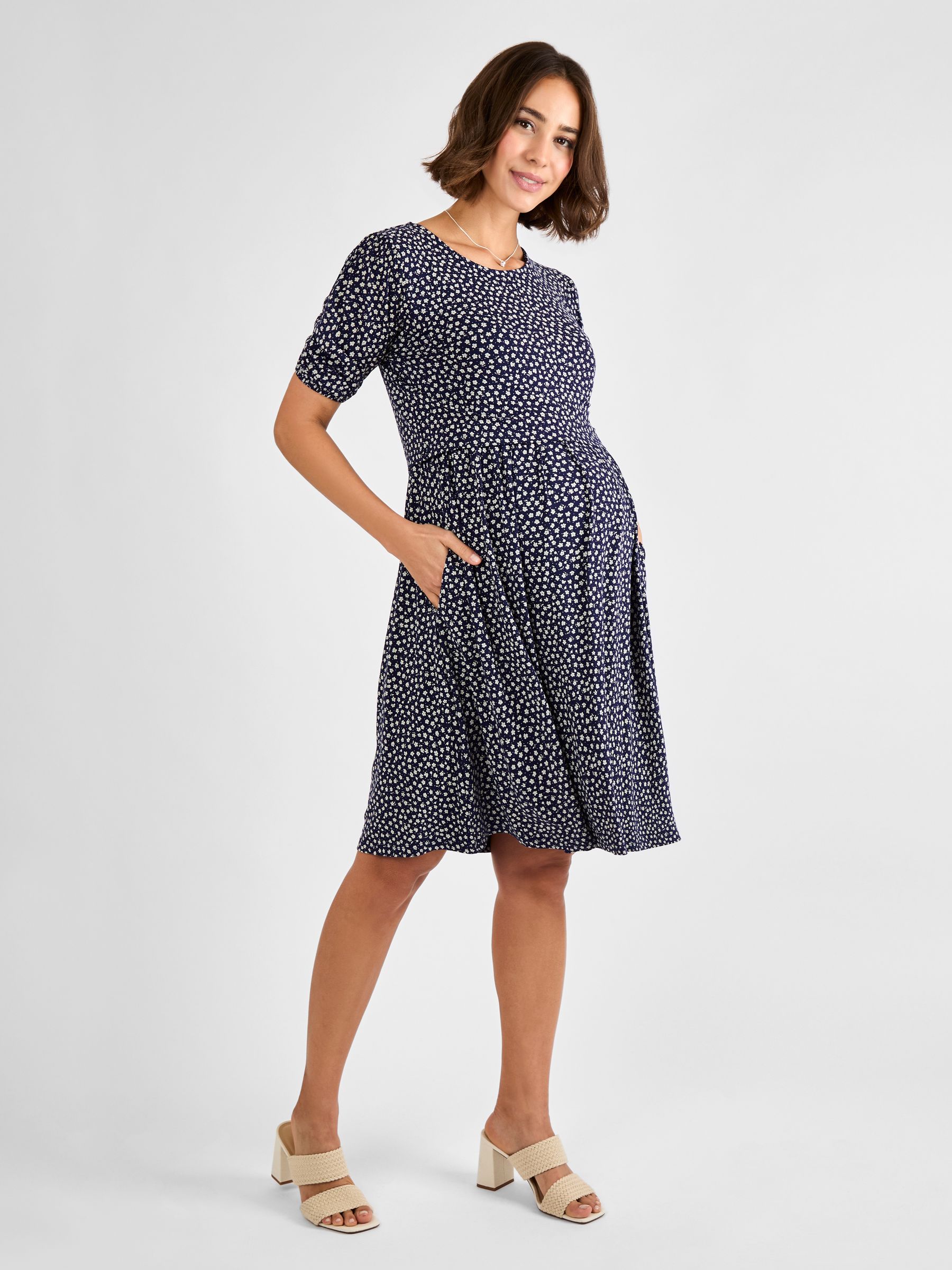 Blue Double Layer Maternity & Nursing Jersey Dress