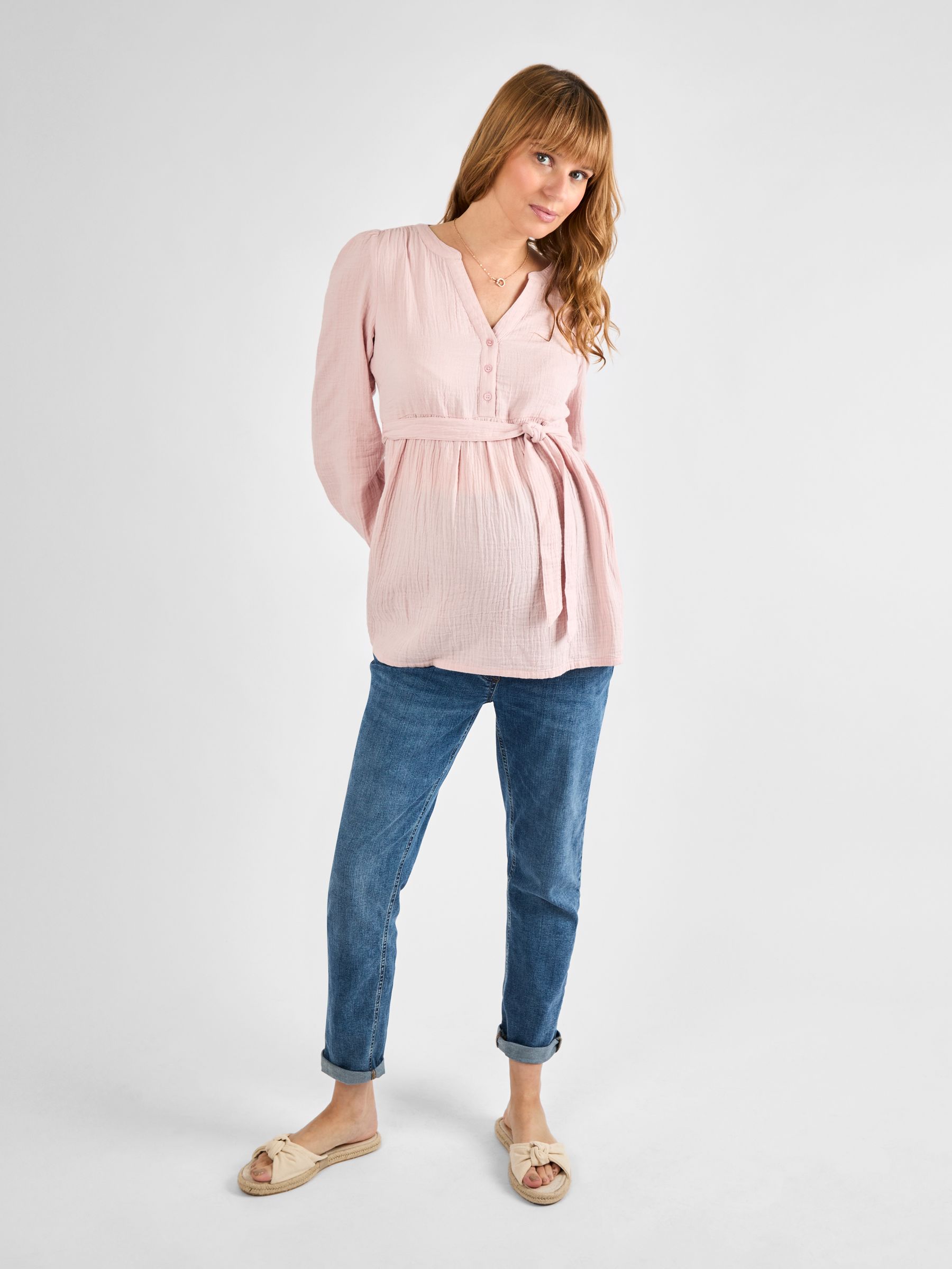 Rose Long Sleeve Textured Maternity Blouse