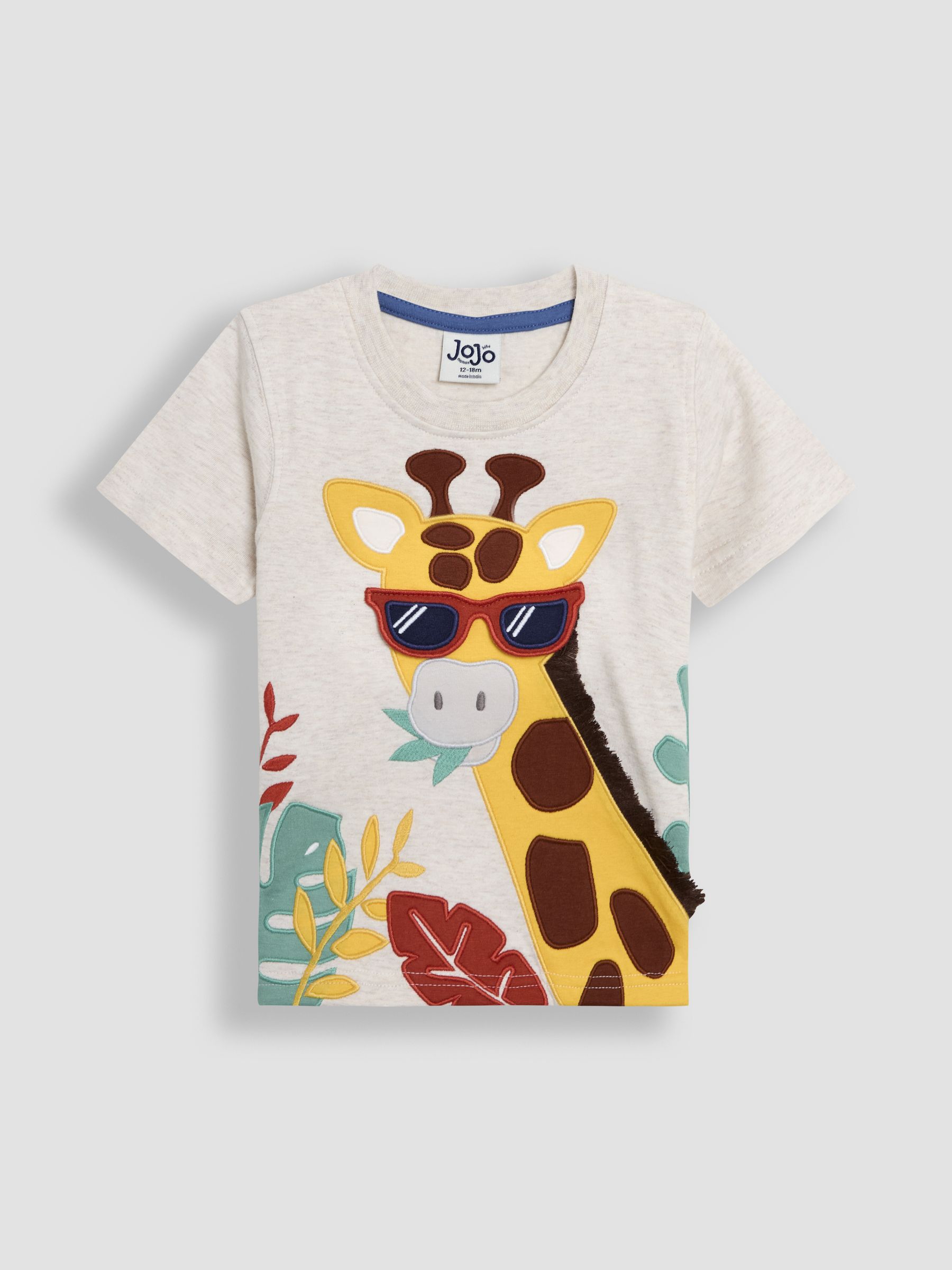 Natural Giraffe 2-Piece Appliqué T-Shirt & Shorts Set
