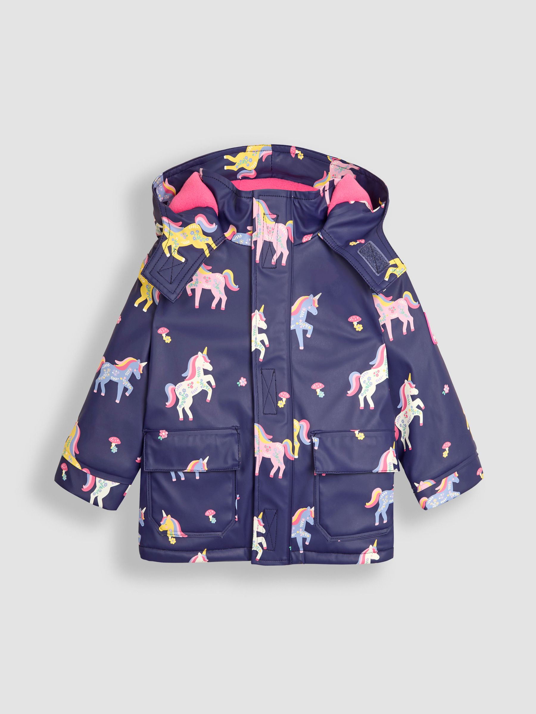 Navy Unicorn Hooded Cosy Lined Waterproof Jacket