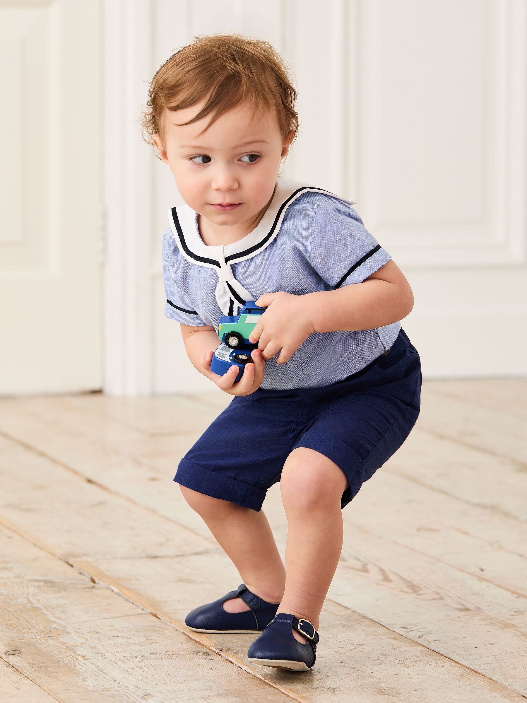 Navy 100% Cotton Sailor Collar Body & Shorts Set 2 Piece