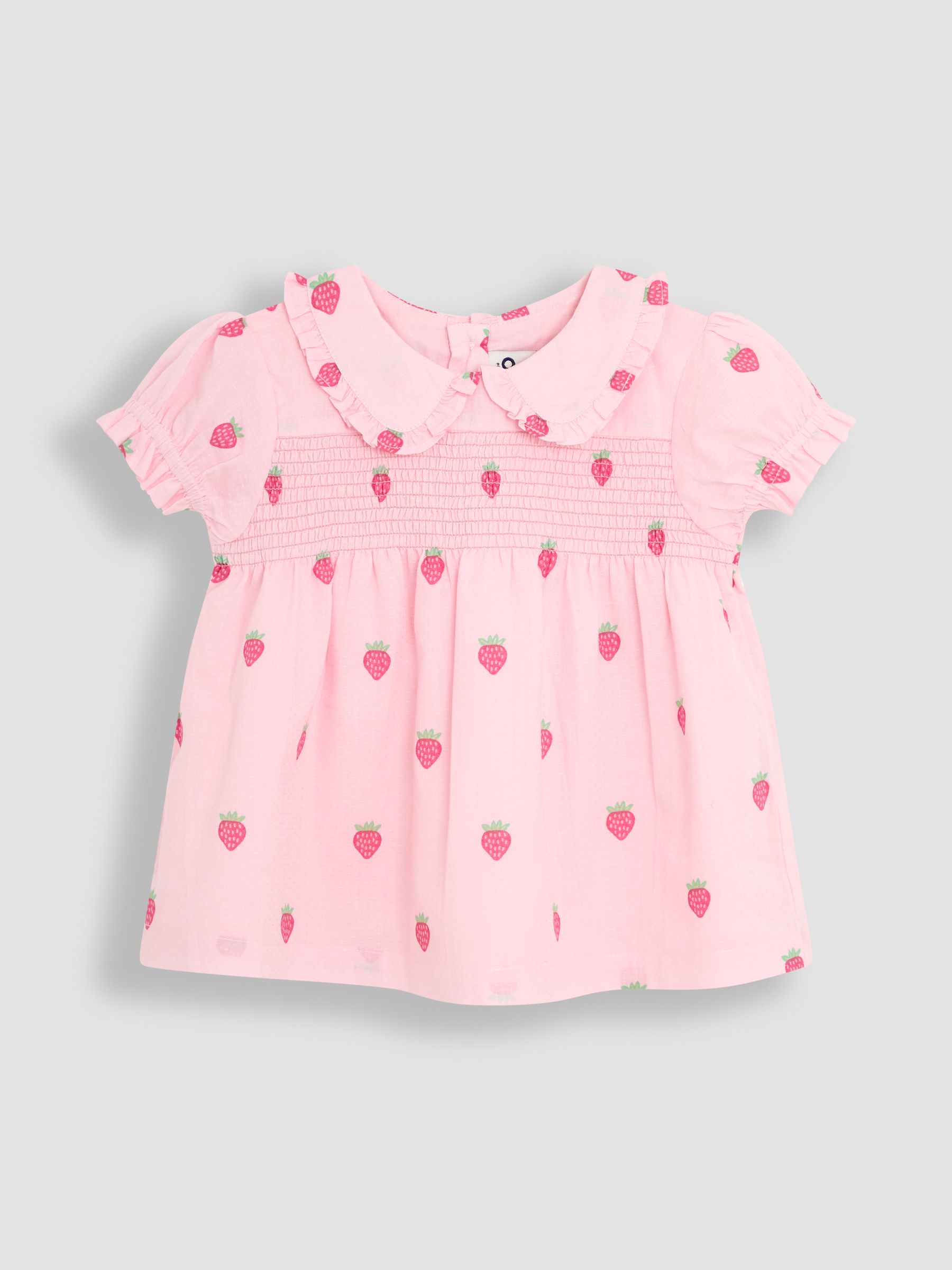 White Cherry Peter Pan Collar Smocked Blouse