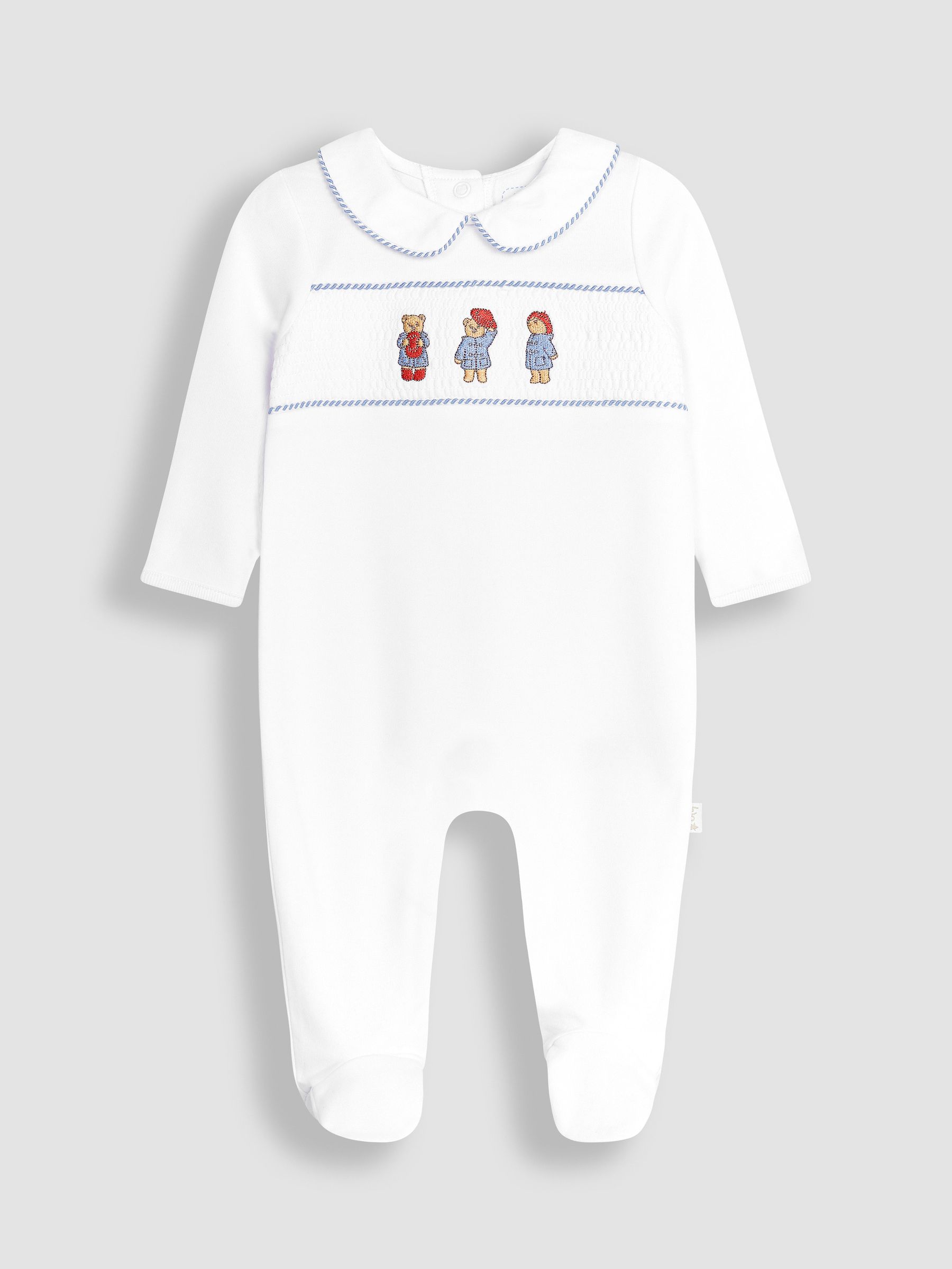 White Paddington Smocked Sleepsuit