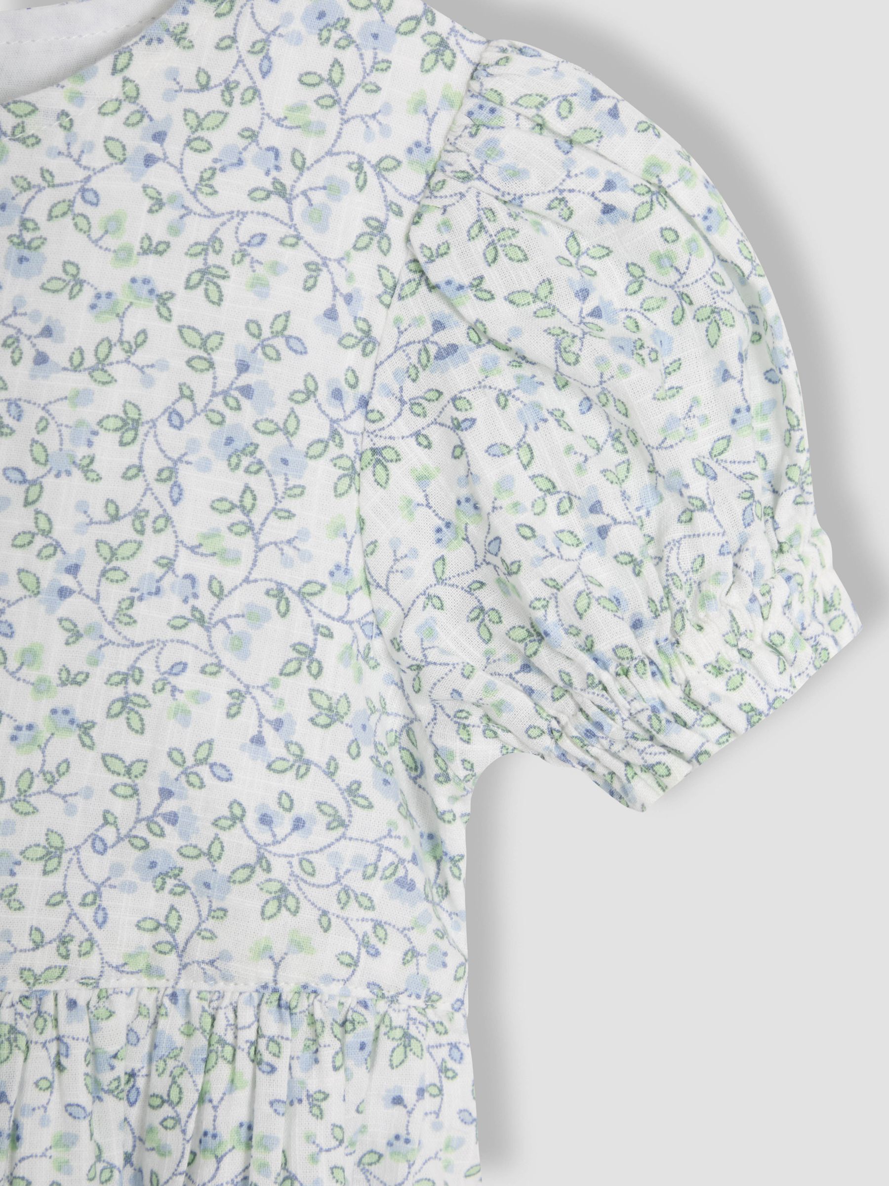 Blue Ditsy Floral Print Puff Sleeve Dress