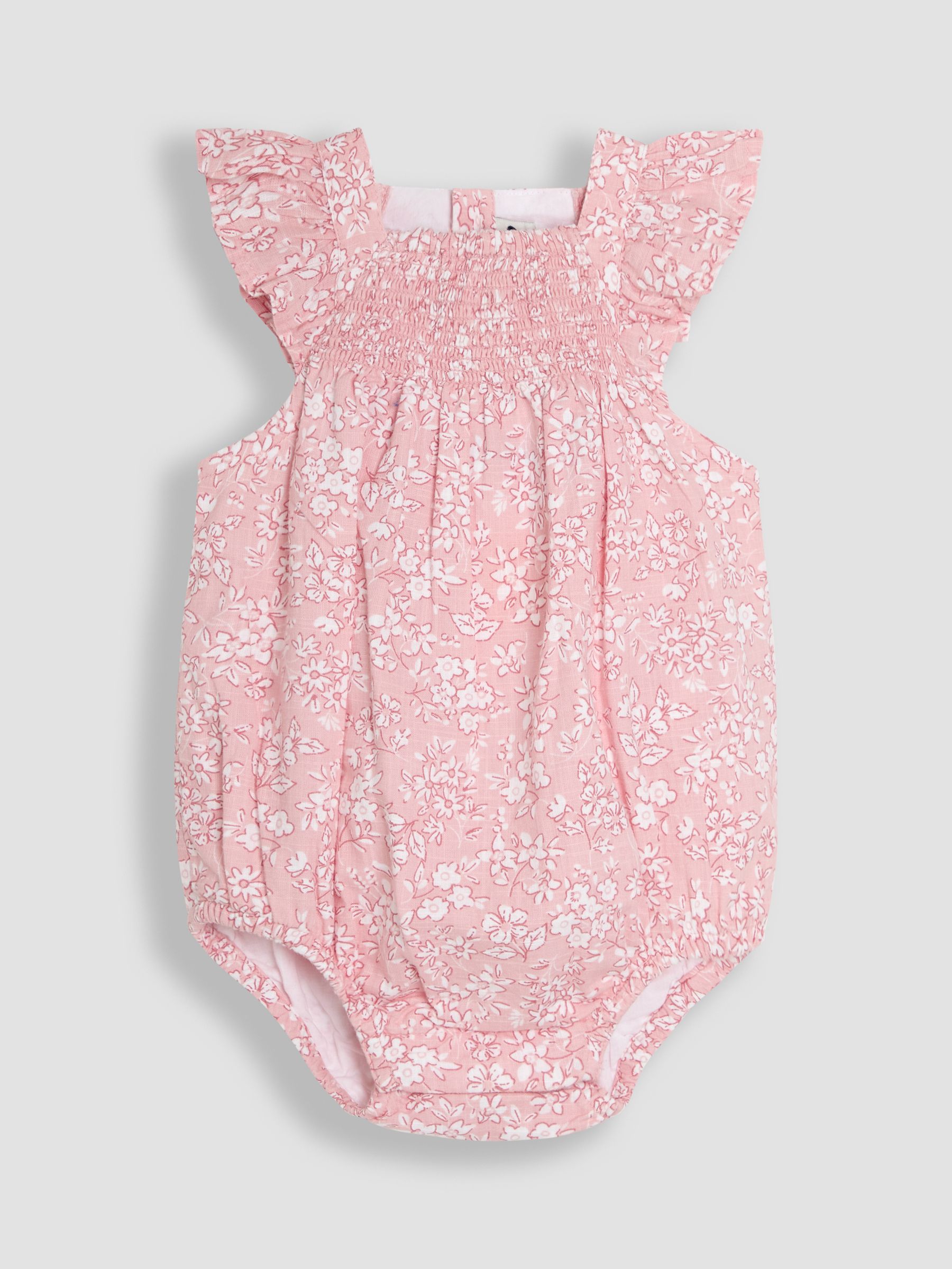 Pink Floral Smocked Bodice Romper & Headband