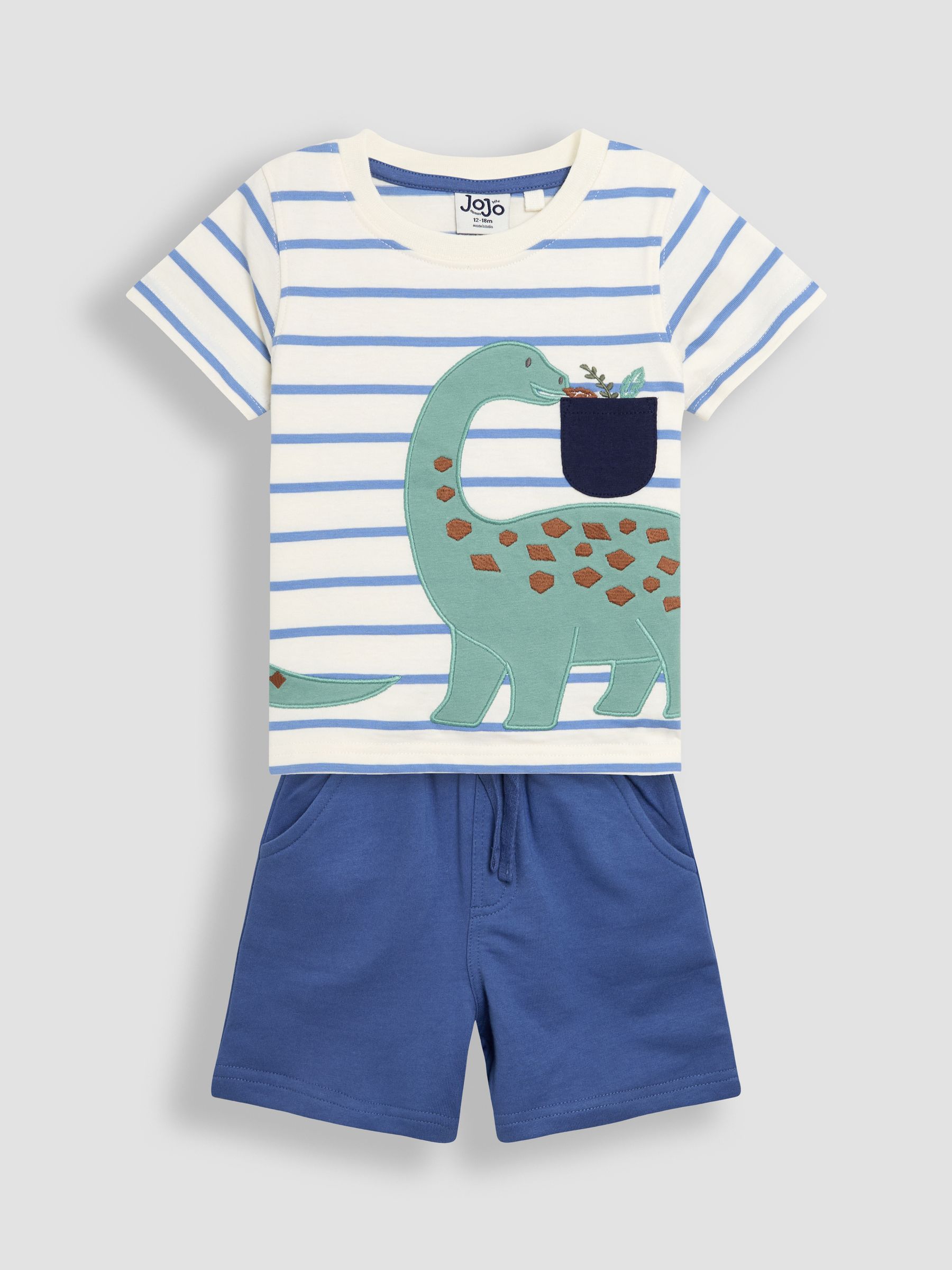 Blue Dinosaur 2-Piece Appliqué T-Shirt & Short Set
