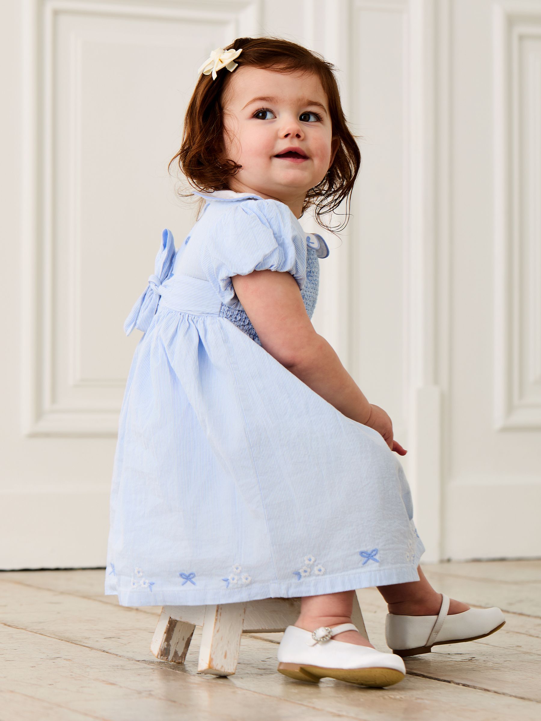 Pink Bud Floral Embroidered Smocked Party Dress