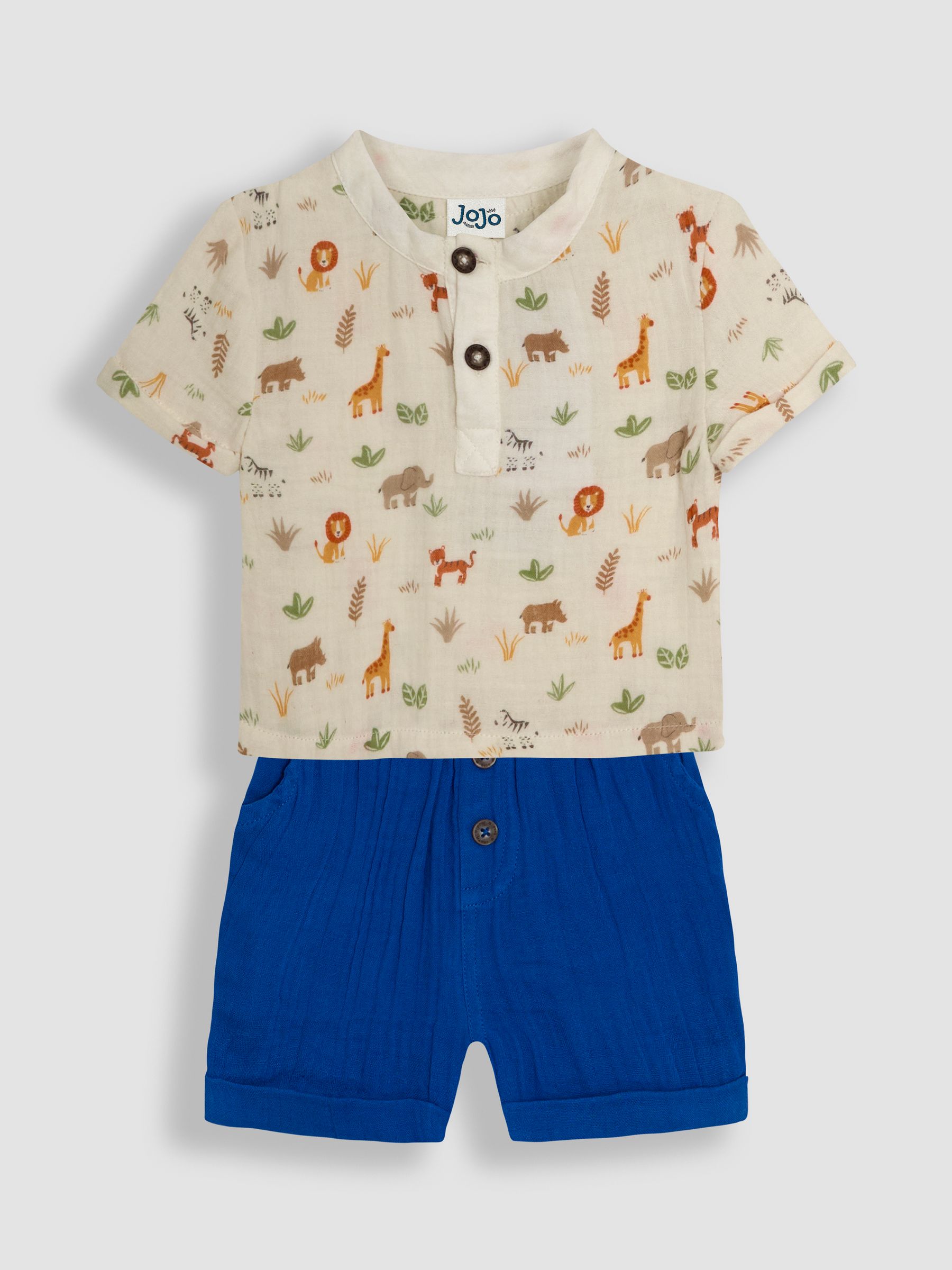 Khaki Palm Tree 2-Piece Cheesecloth T-Shirt & Shorts Set