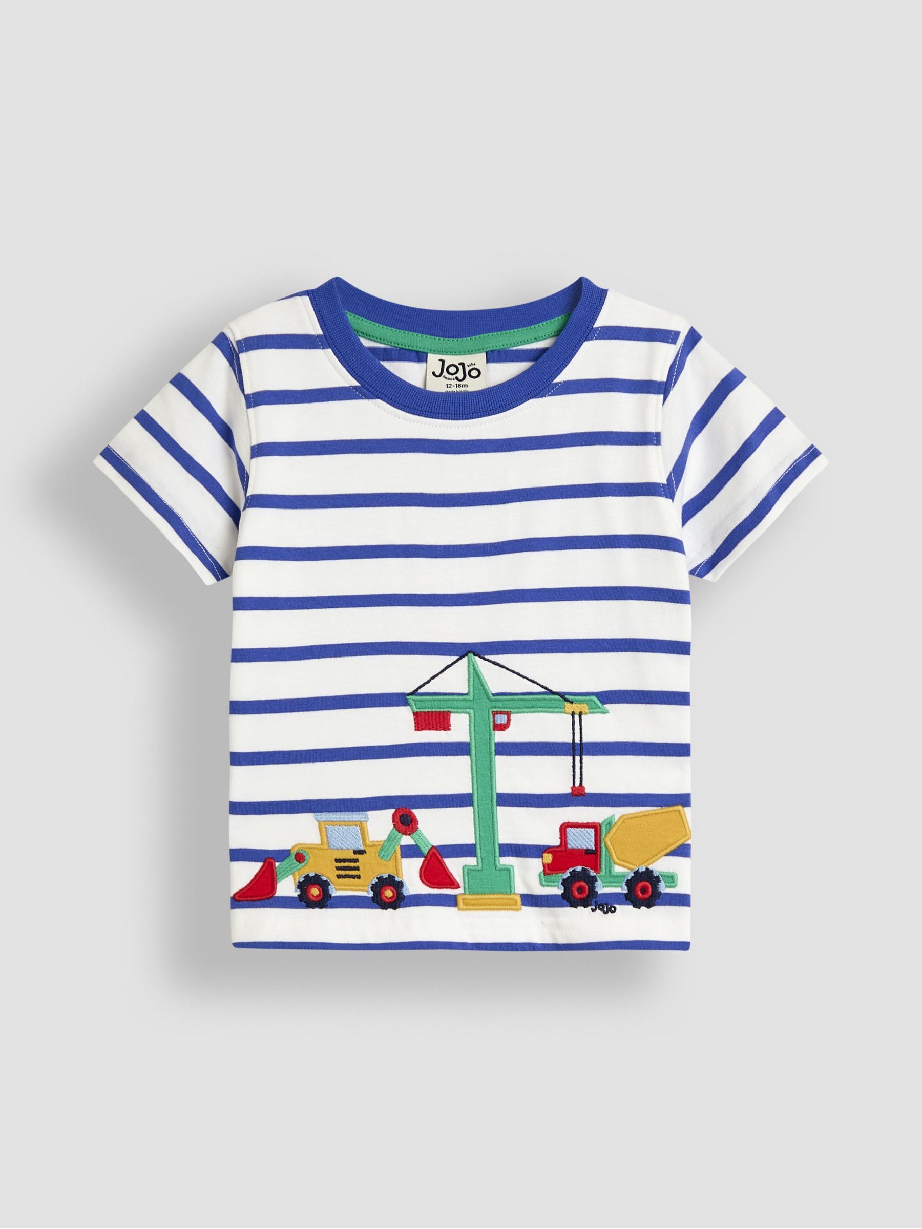 White Construction Vehicle Appliqué Border T-Shirt