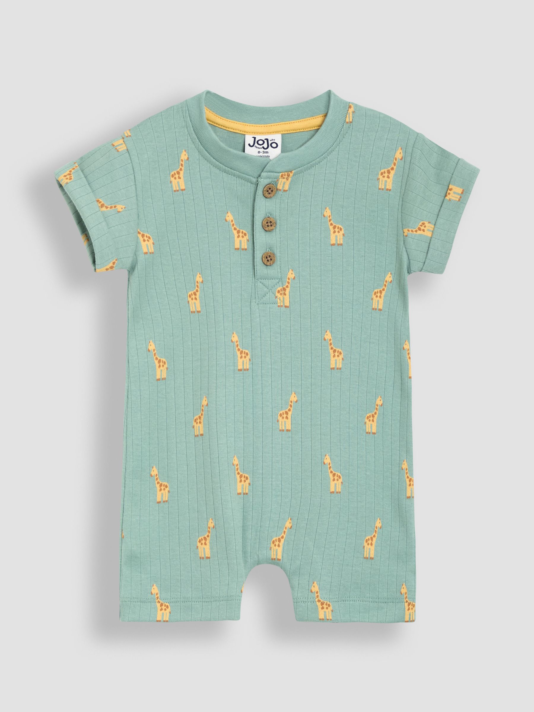 Sage Green Giraffe Ribbed 100% Cotton Romper