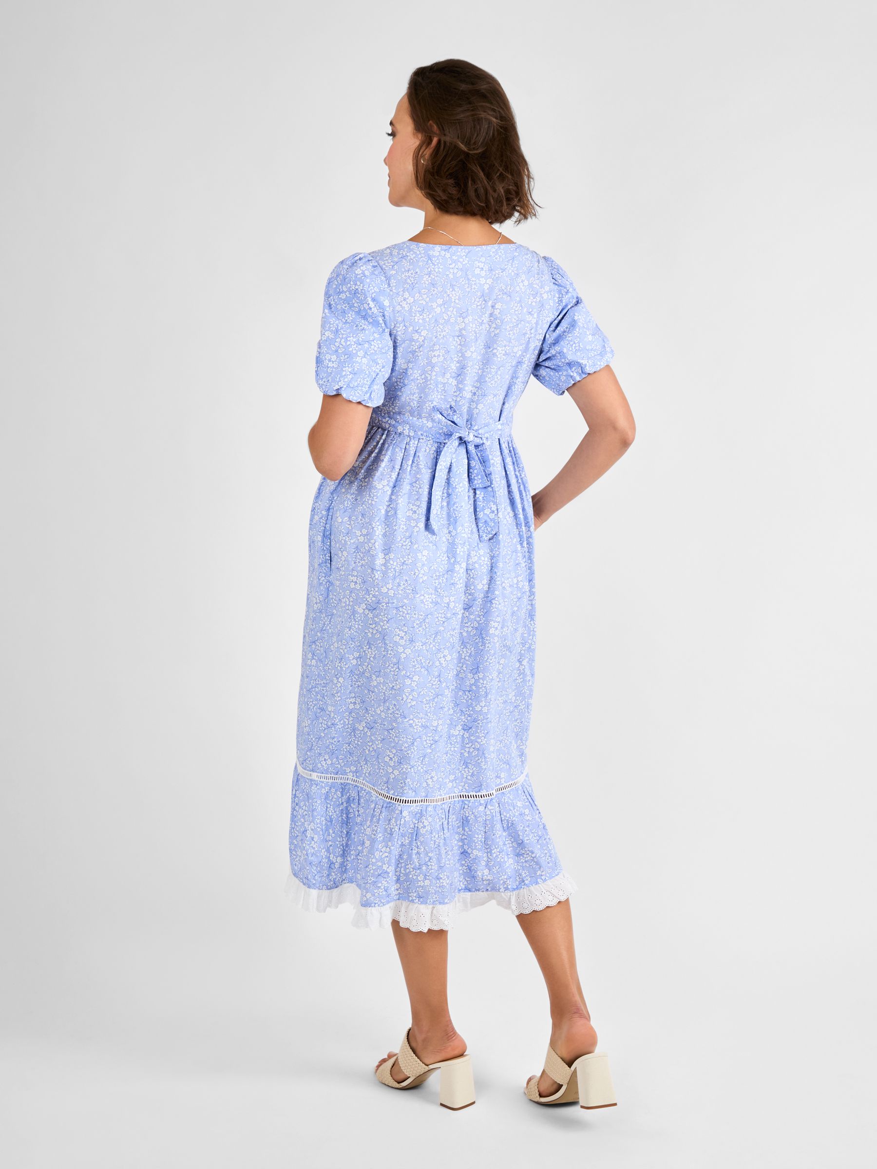 Blue Floral Print Maternity Midi Dress