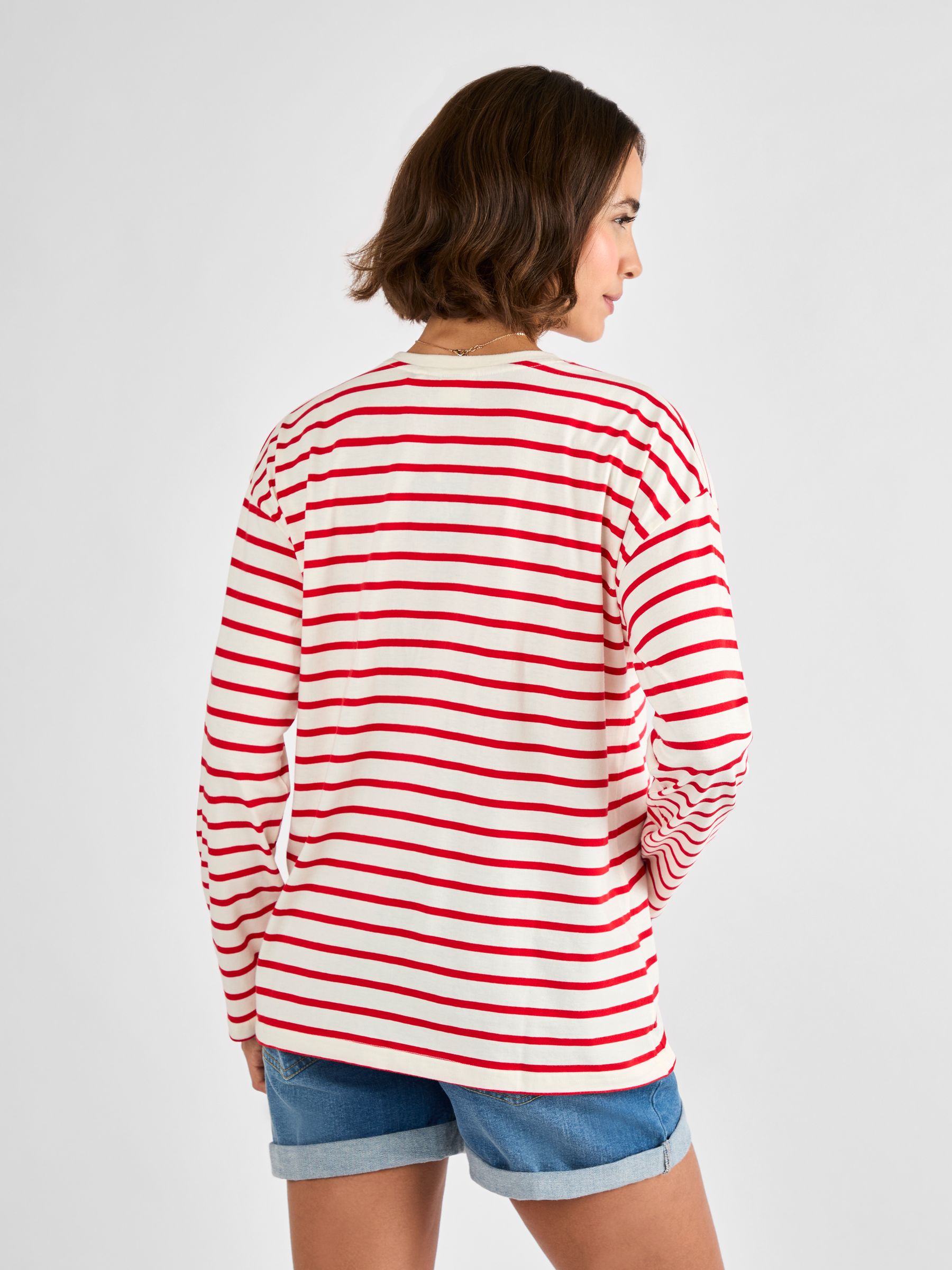 Red Stripe Long Sleeve Boyfriend Maternity T-Shirt