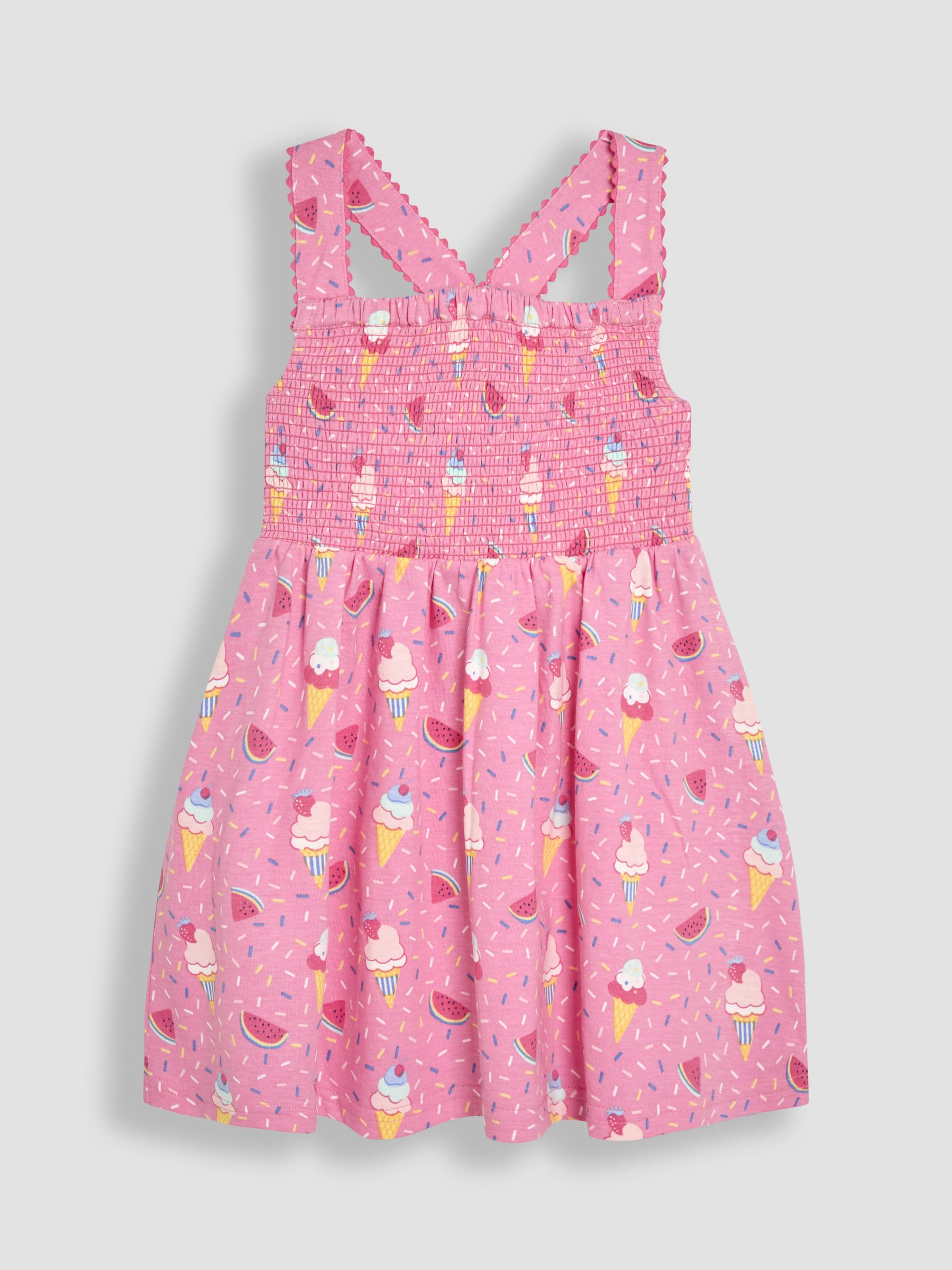 Pink Ice Cream Cross Back Smocked Dress