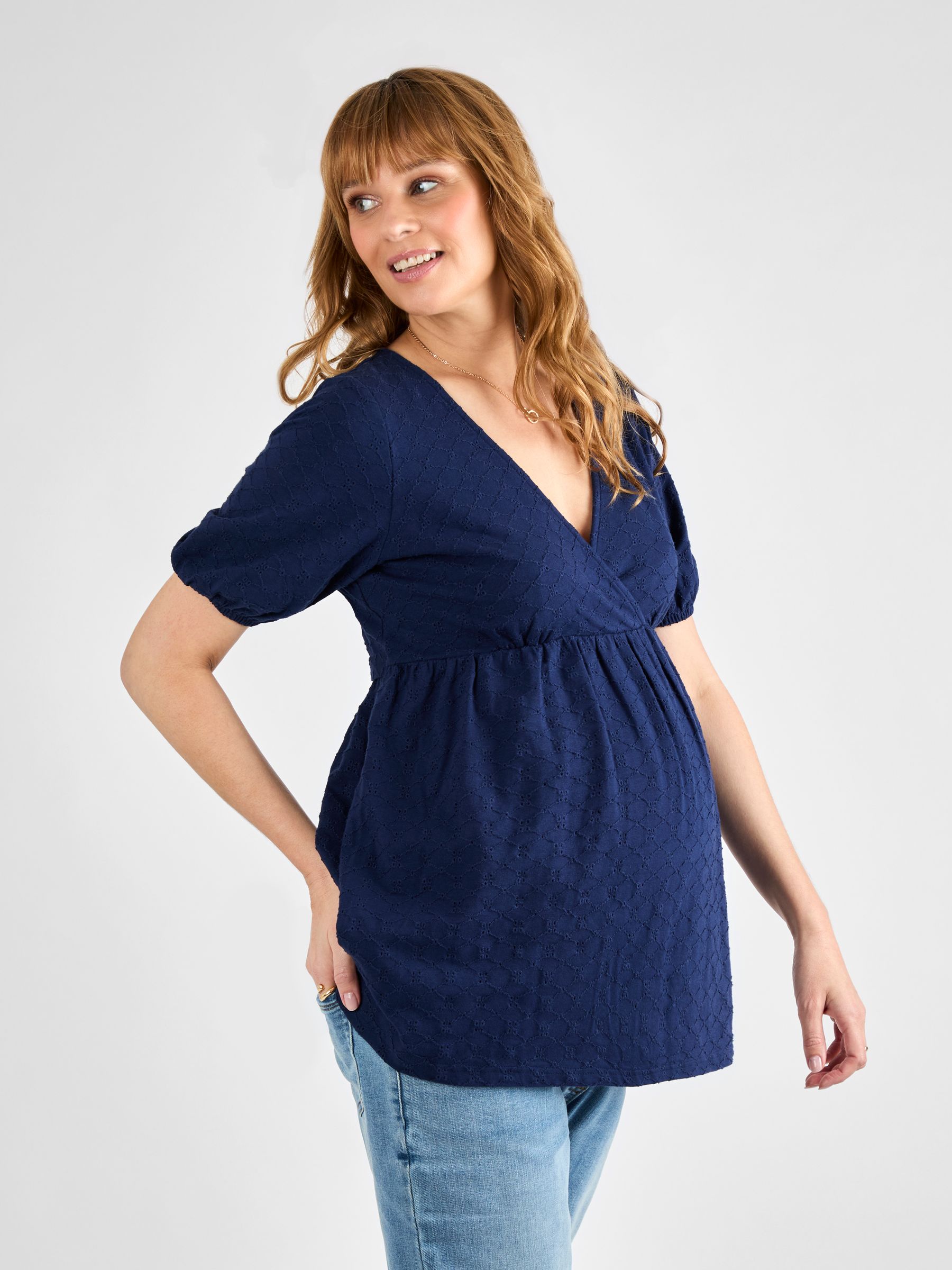 Navy Broderie Maternity Jersey Top