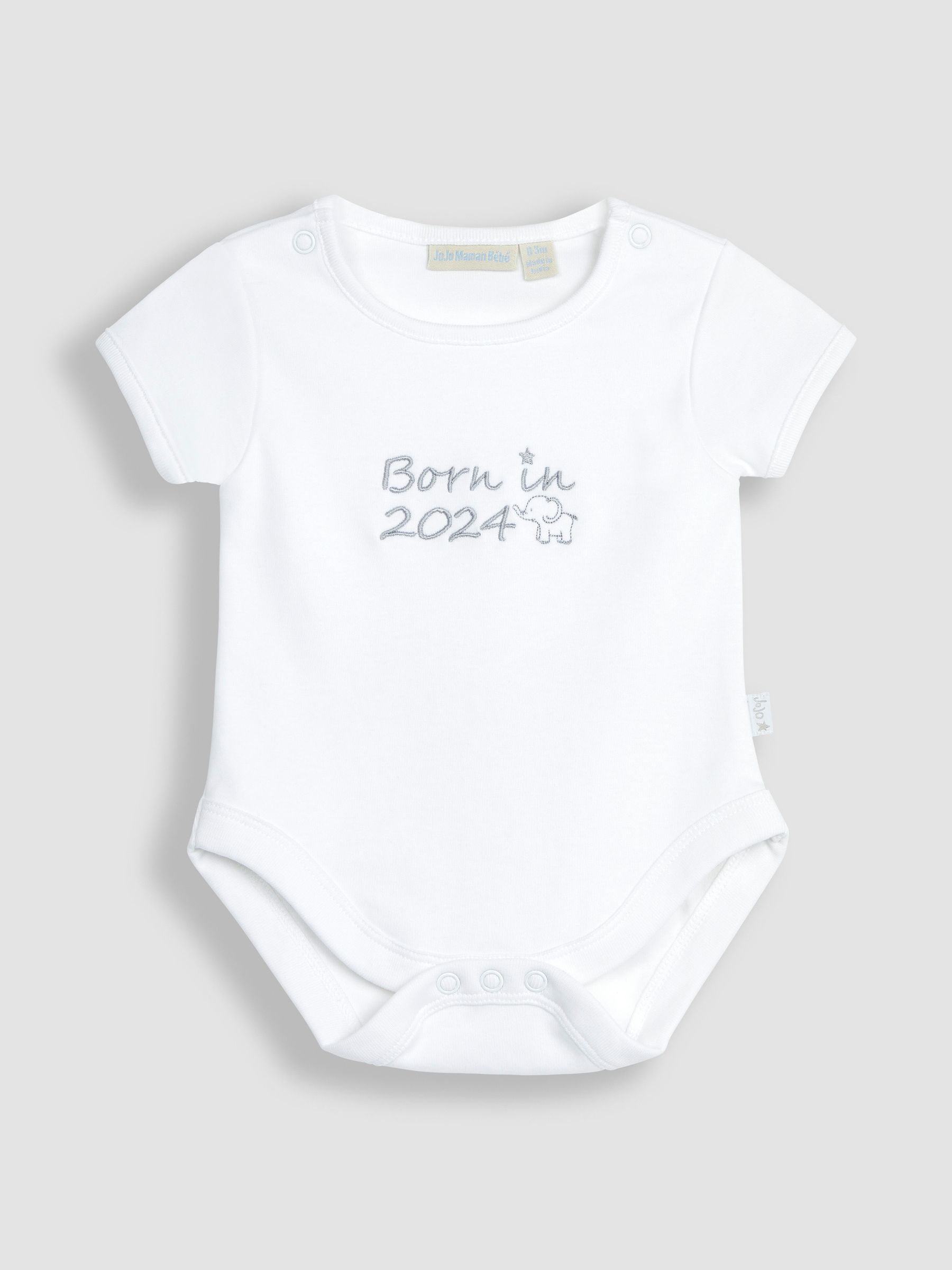 White Born in 2024 Embroidered Bodysuit