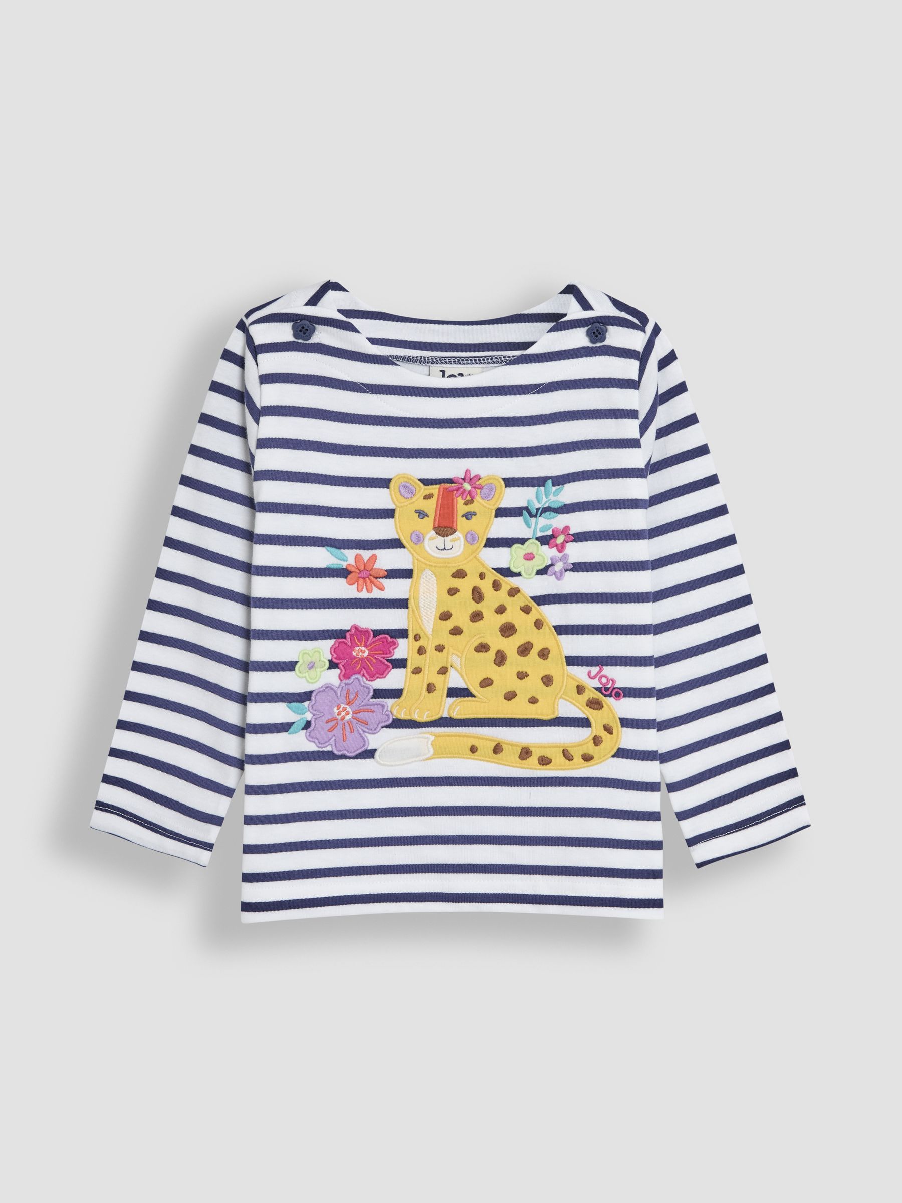 White Navy Stripe Cheetah Appliqué Top