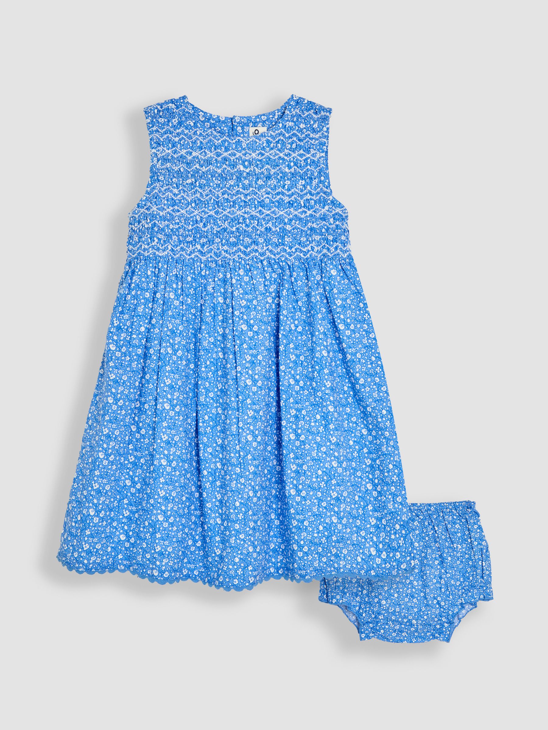 Blue Floral Smocked Summer Dress