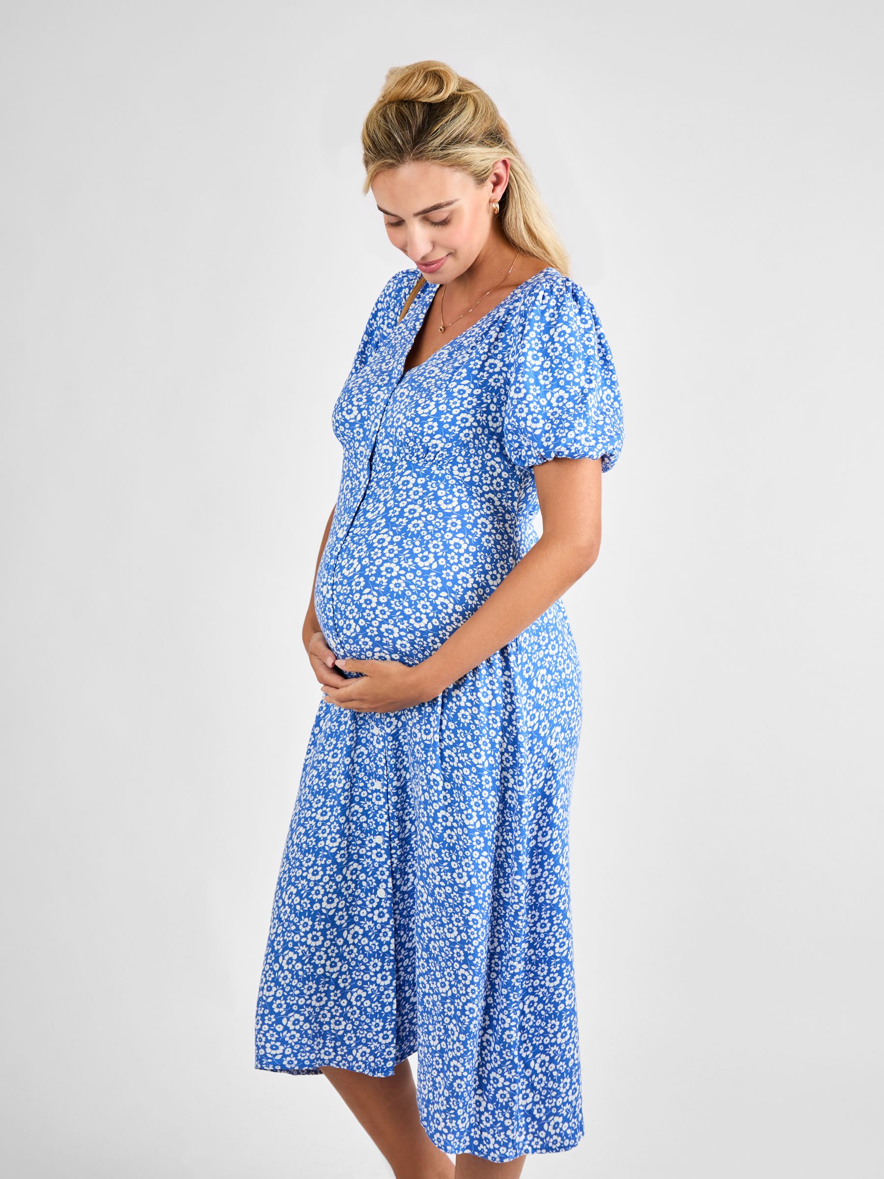 Blue Floral Maternity Midi Dress