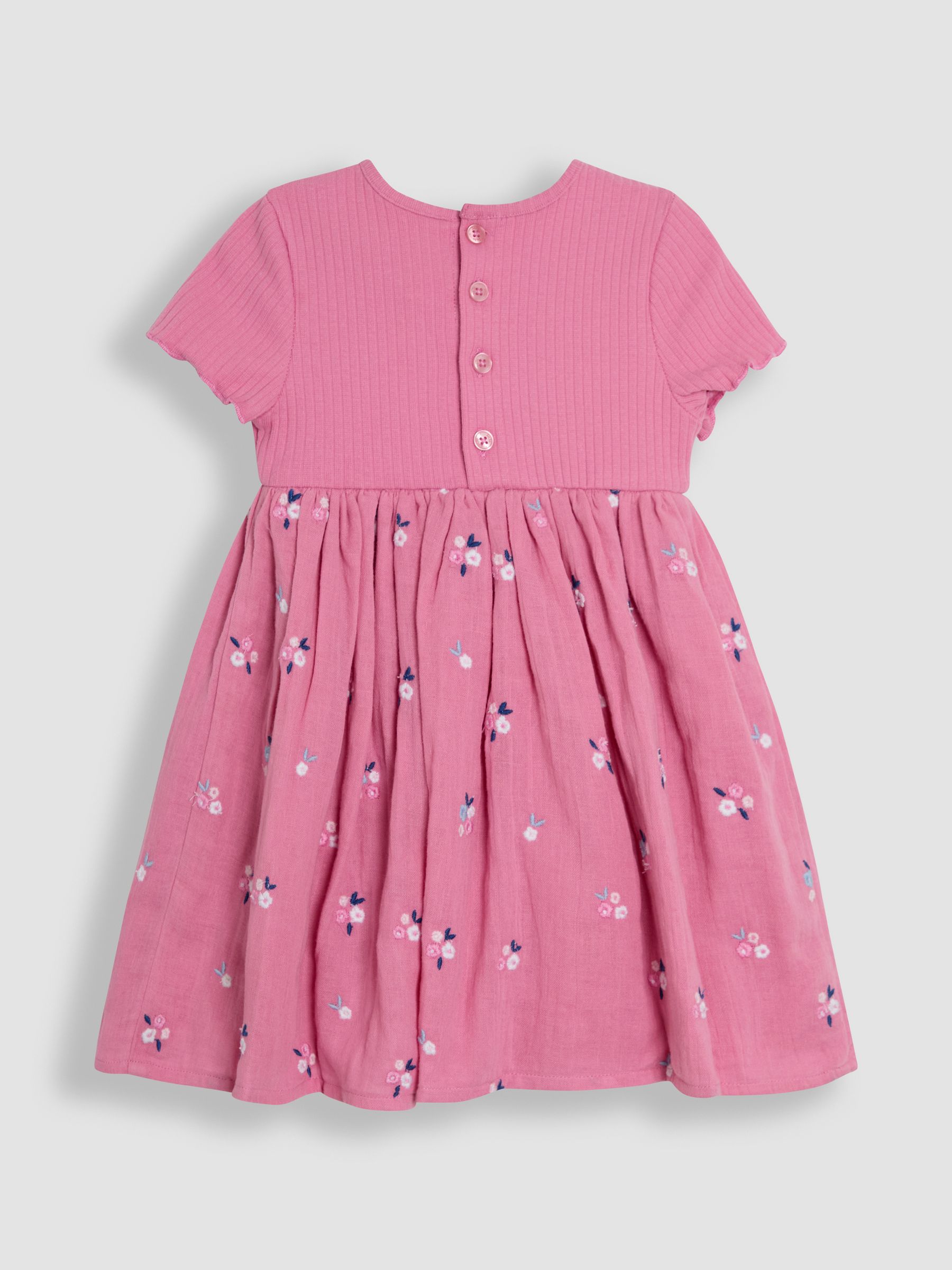 Rose Pink Embroidered Rib Cheesecloth Dress