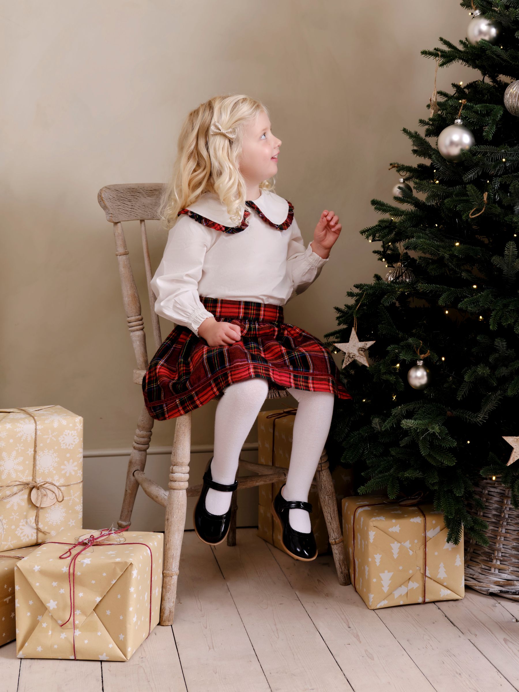 Red Christmas Tartan Blouse and Skirt Set
