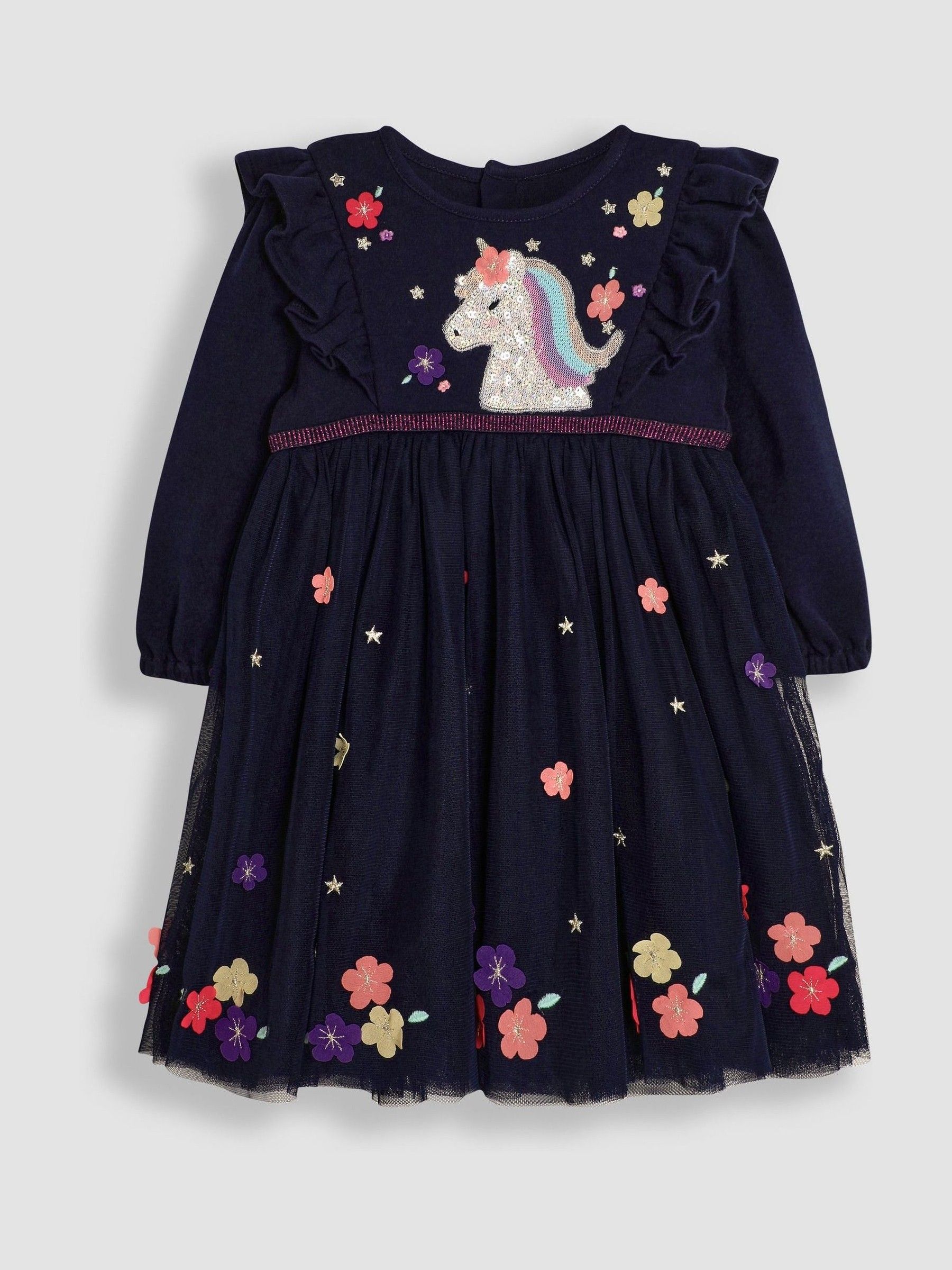 Navy Blue Unicorn Appliqué Tulle Party Dress