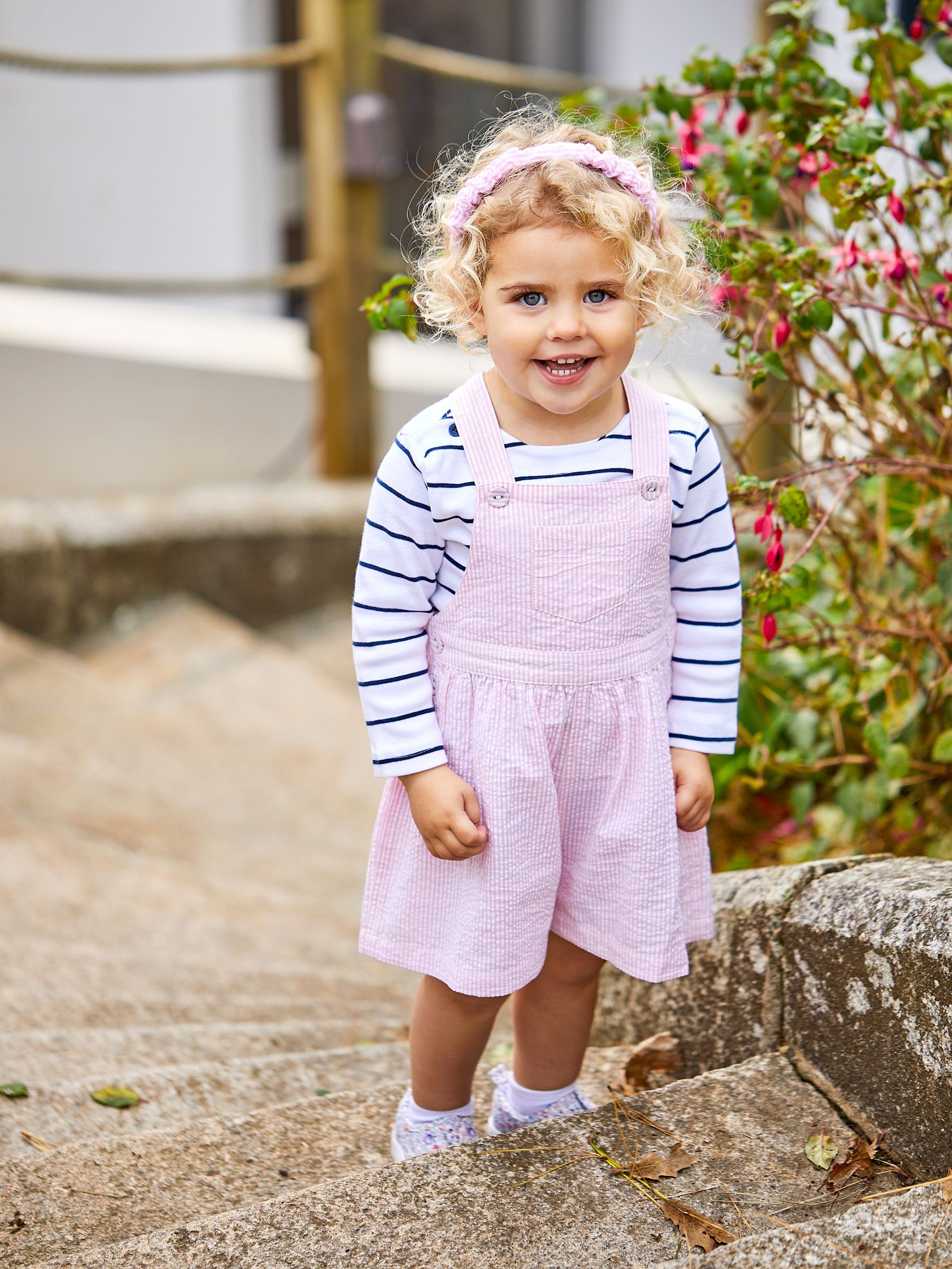 Pink Seersucker Stripe Culotte Dungarees