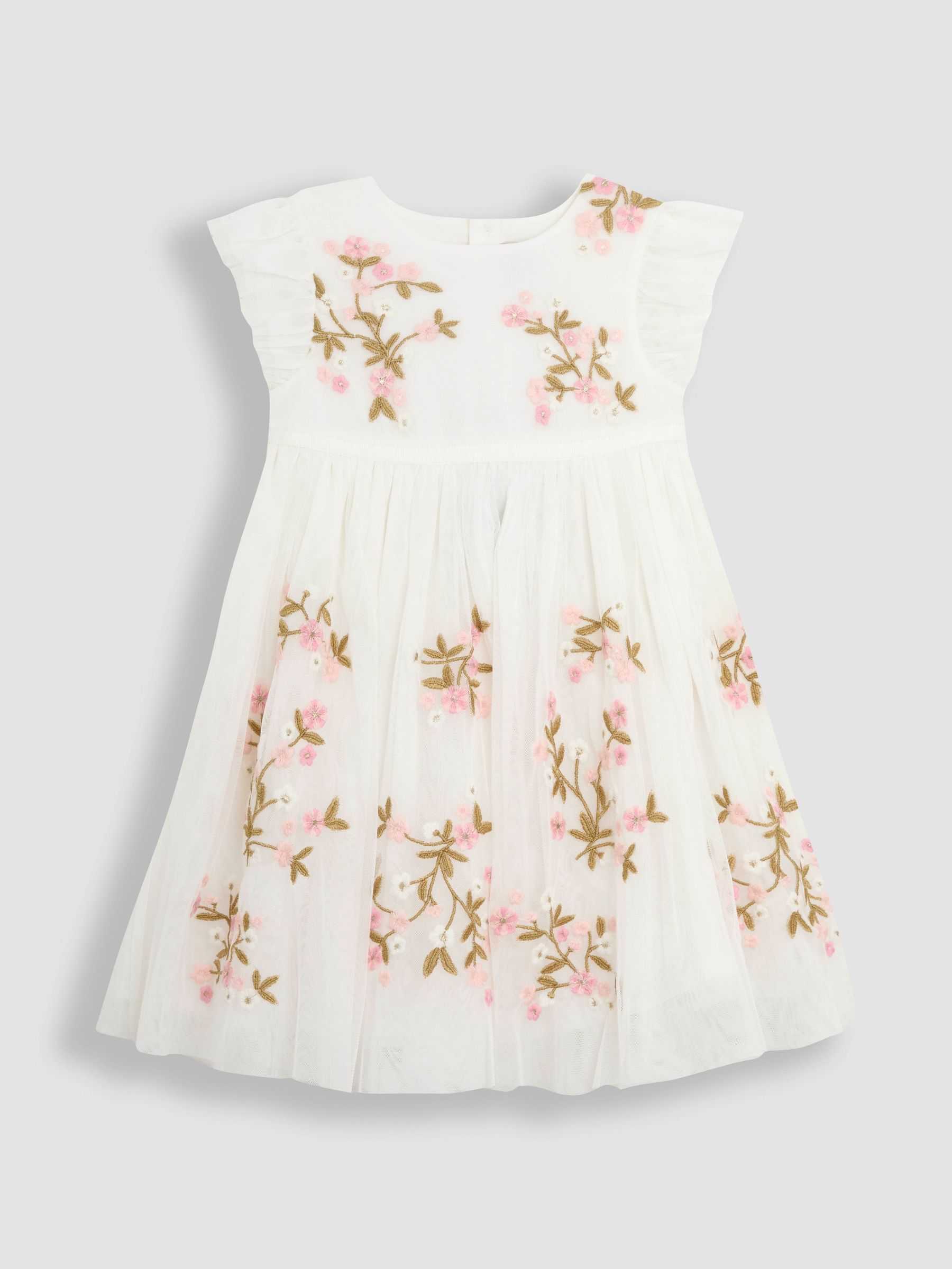 Cream Floral Embroidered Tulle Party Dress
