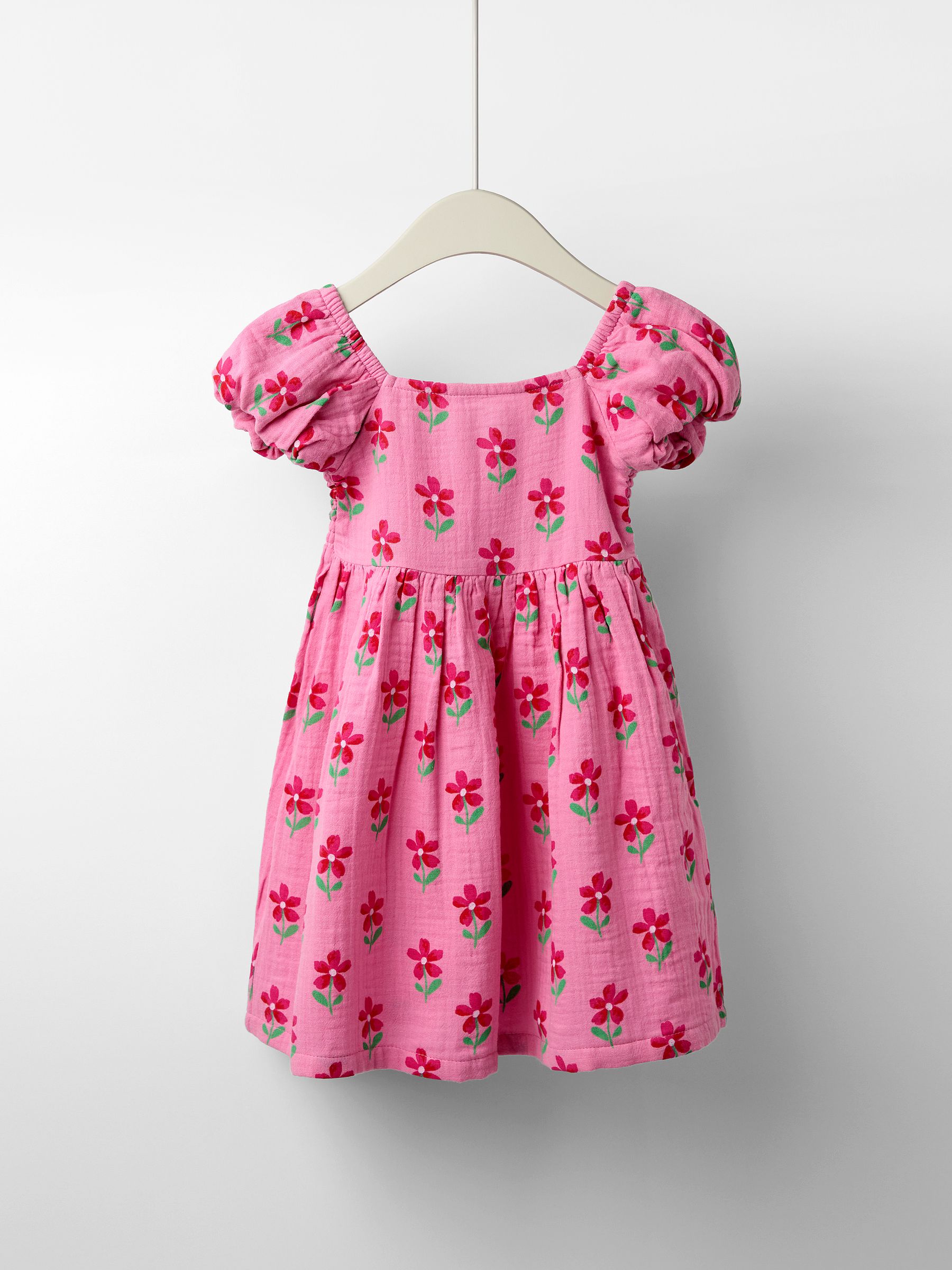 Yellow Sunflower Print Seersucker Puff Sleeve Dress
